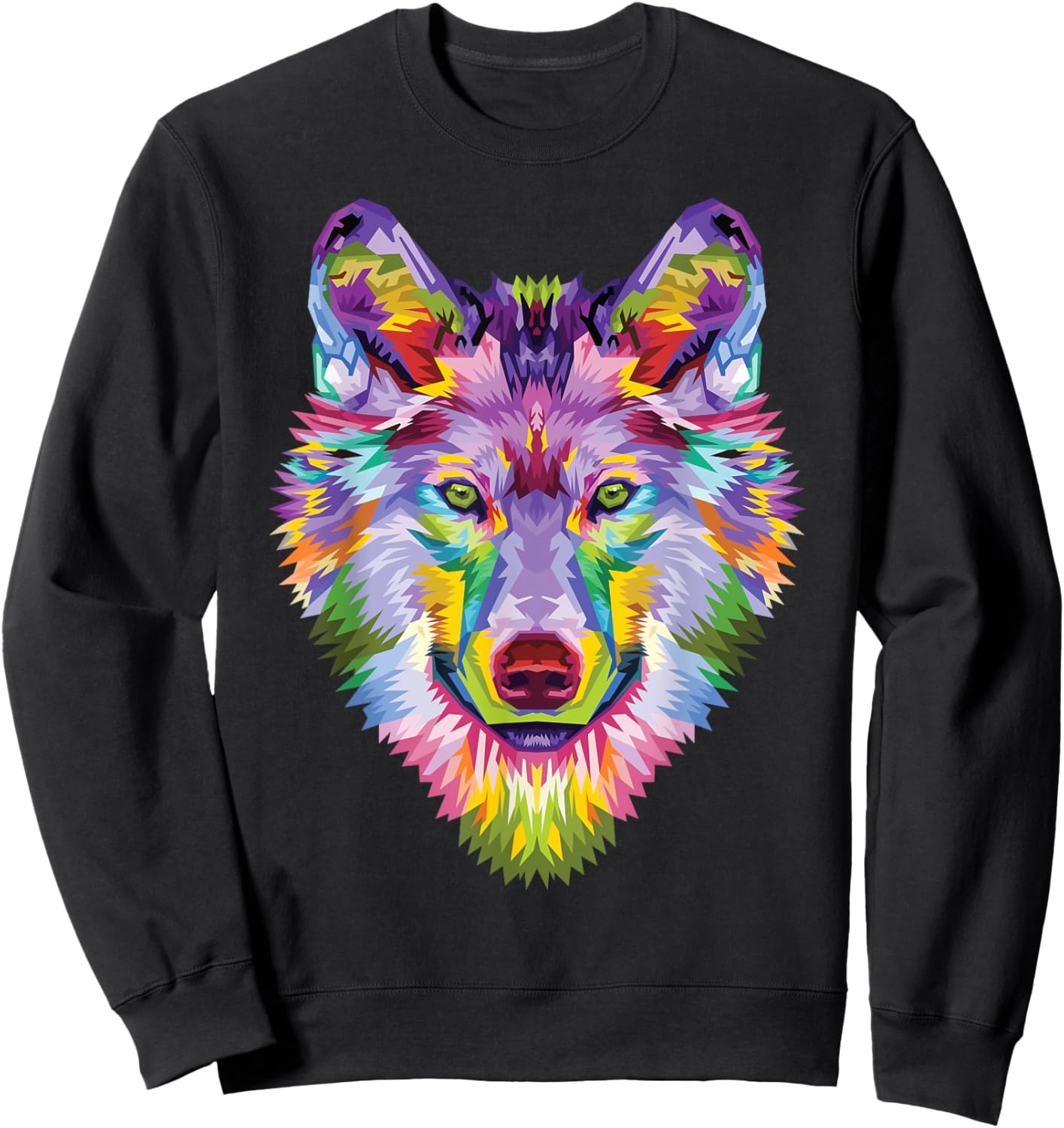 colorful wolf head art Face gifts for lover wolves wildlife Sweatshirt - Sweatshirt | Black