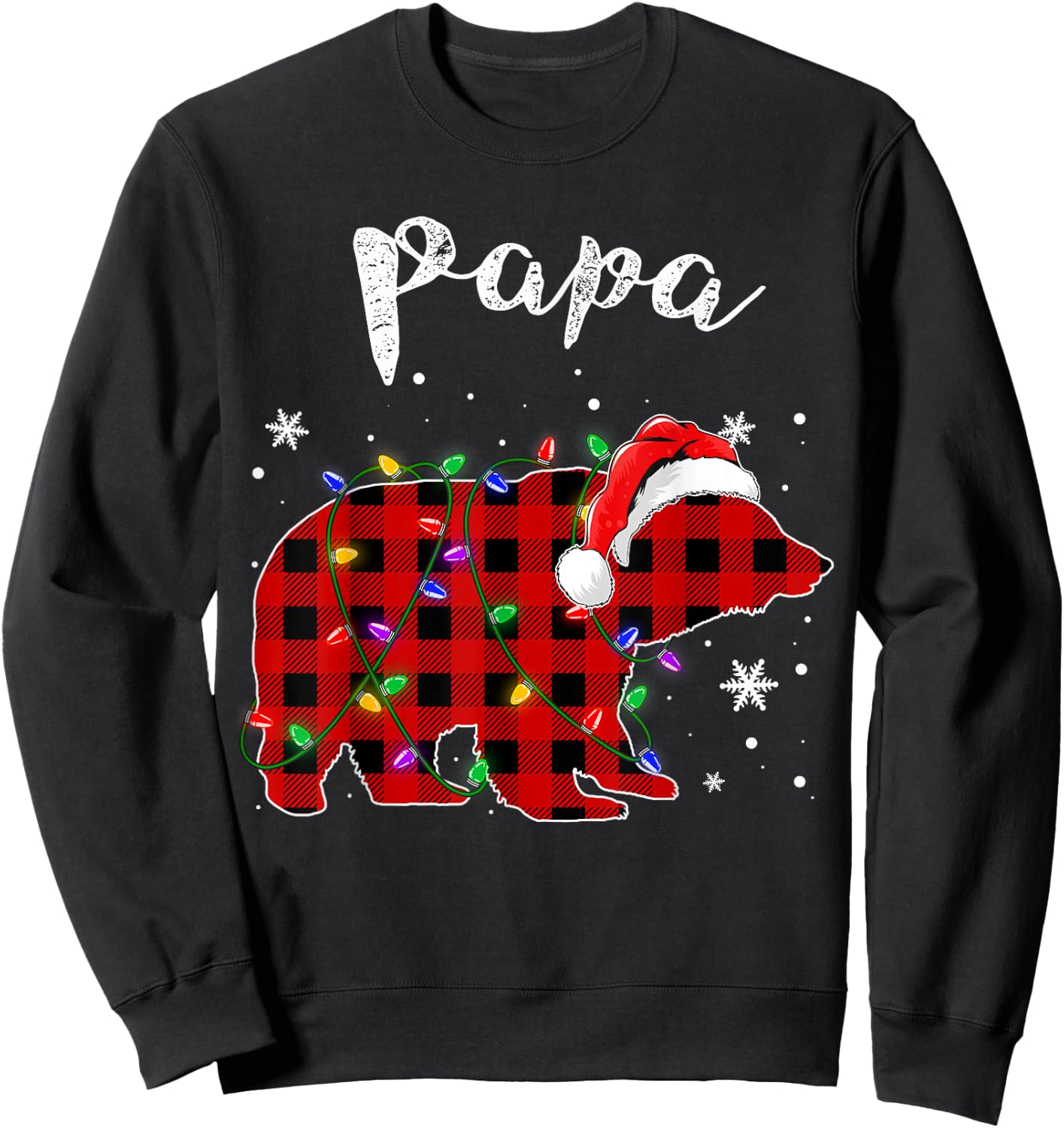Red Plaid Papa Bear Buffalo Matching Family Pajama Christmas Sweatshirt - Sweatshirt | Black