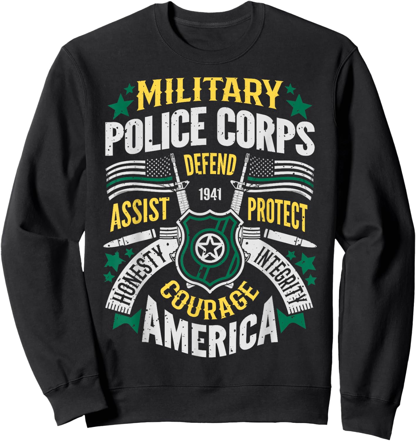 Military Police T shirt MP Veteran Assist Defend Protect Sweatshirt - Sweatshirt | Black