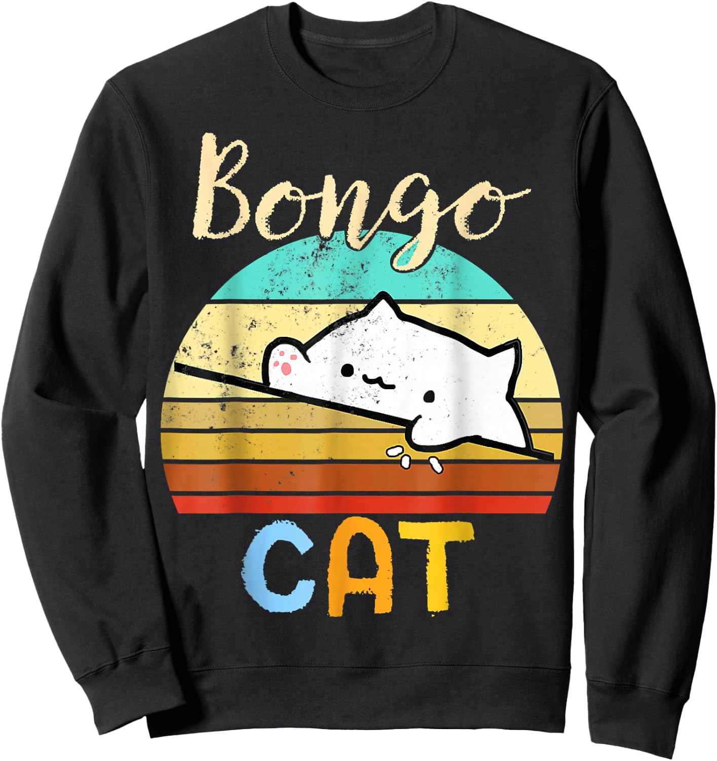 vintage sunset Bongo Cat cute Gamer meme gift Sweatshirt - Sweatshirt | Black