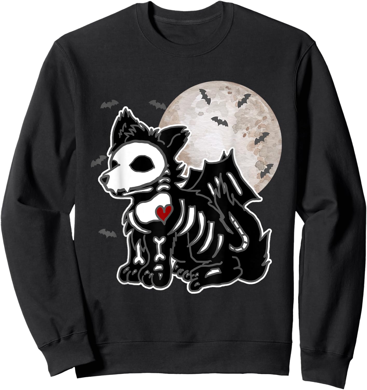 Halloween Emo Wolf Skeleton Anime Goth Costume Kids Girls Sweatshirt - Sweatshirt | Black