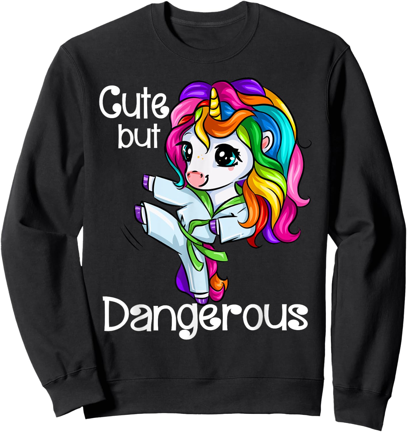 Cute But Dangerous Funny Karate Unicorn Girl Sweatshirt - Sweatshirt | Black