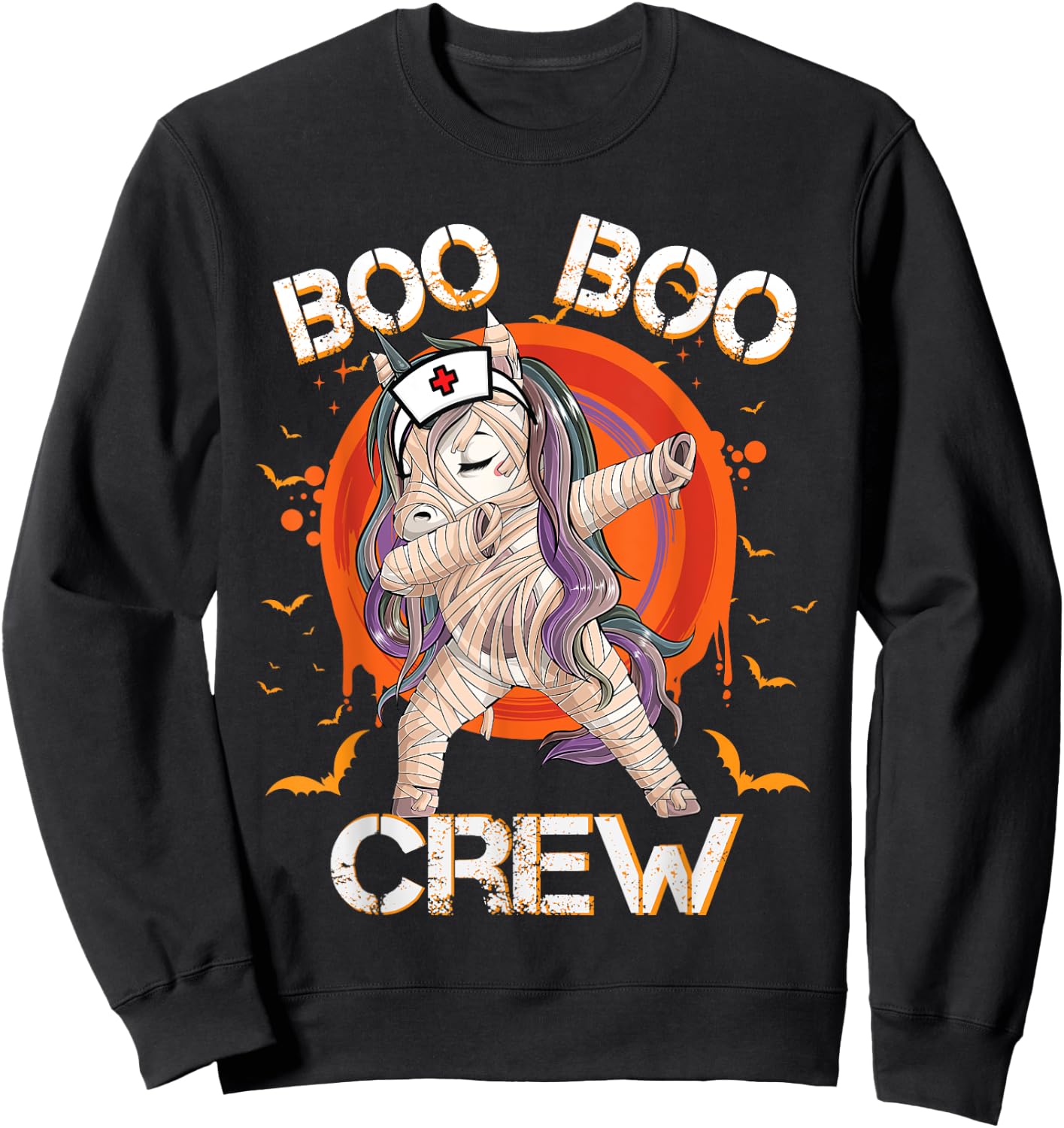 Boo Boo Crew Nurse Mummy Unicorn Halloween Custome Nursing Sweatshirt - Sweatshirt | Black