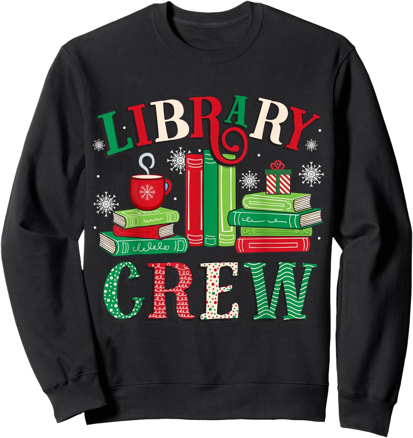 Library Crew Christmas Light Funny Book Lover Librarian Xmas Sweatshirt - Sweatshirt | Black
