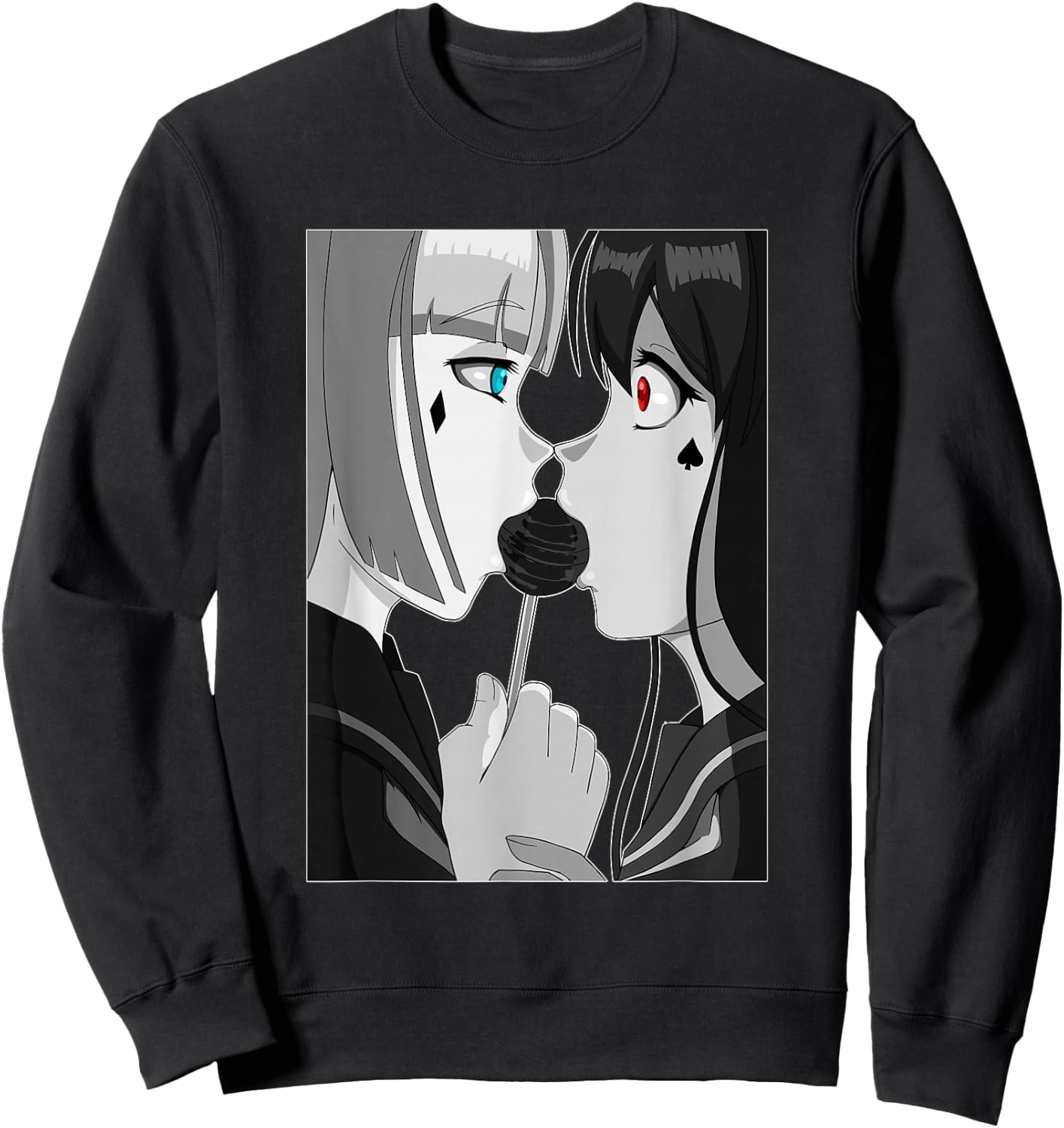 Sweet Lollipop Kiss Anime & Manga Emo Girls Yuri Couple Sweatshirt - Sweatshirt | Black