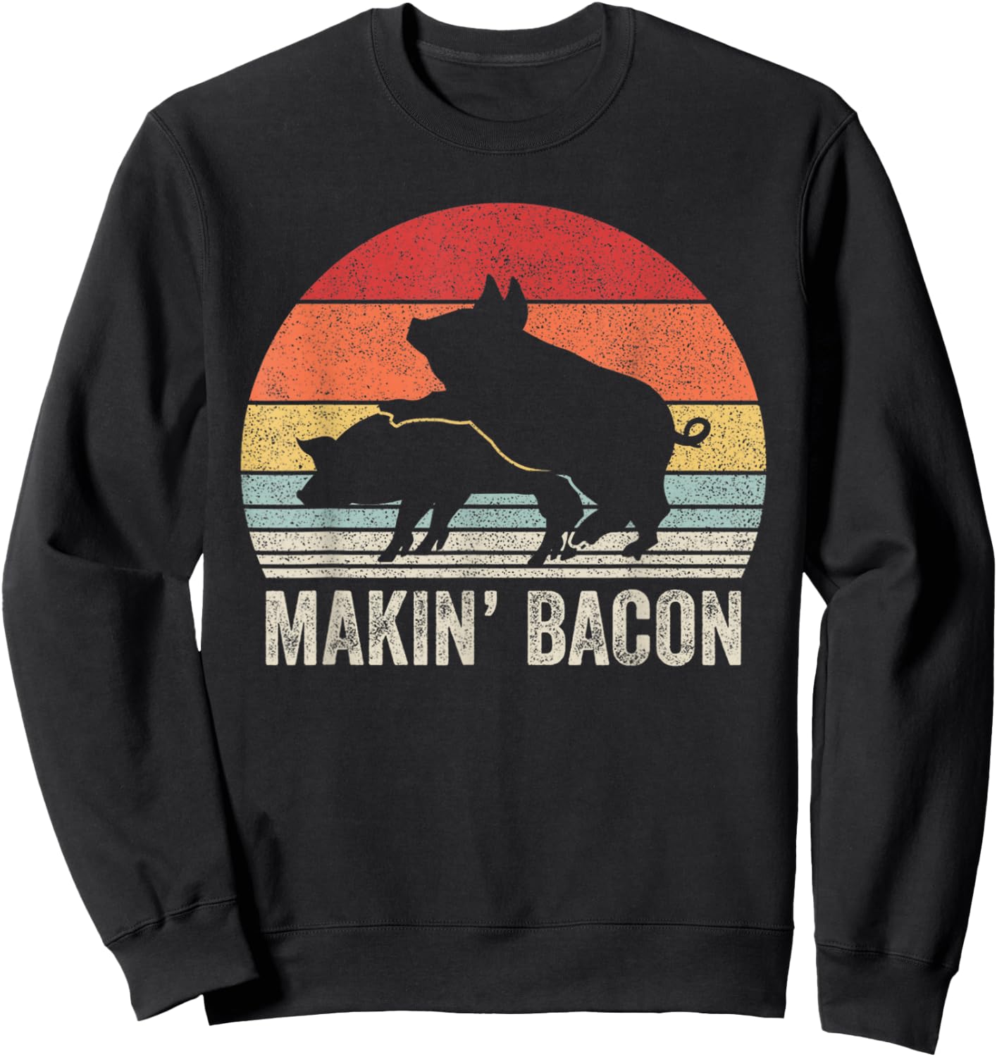 Vintage Retro Makin' Bacon Pork Bacon Sweatshirt - Sweatshirt | Black