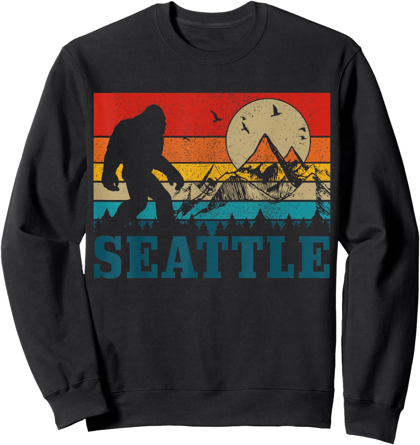Seattle Washington Bigfoot Vintage Mountains Funny Gift Sweatshirt - Sweatshirt | Black