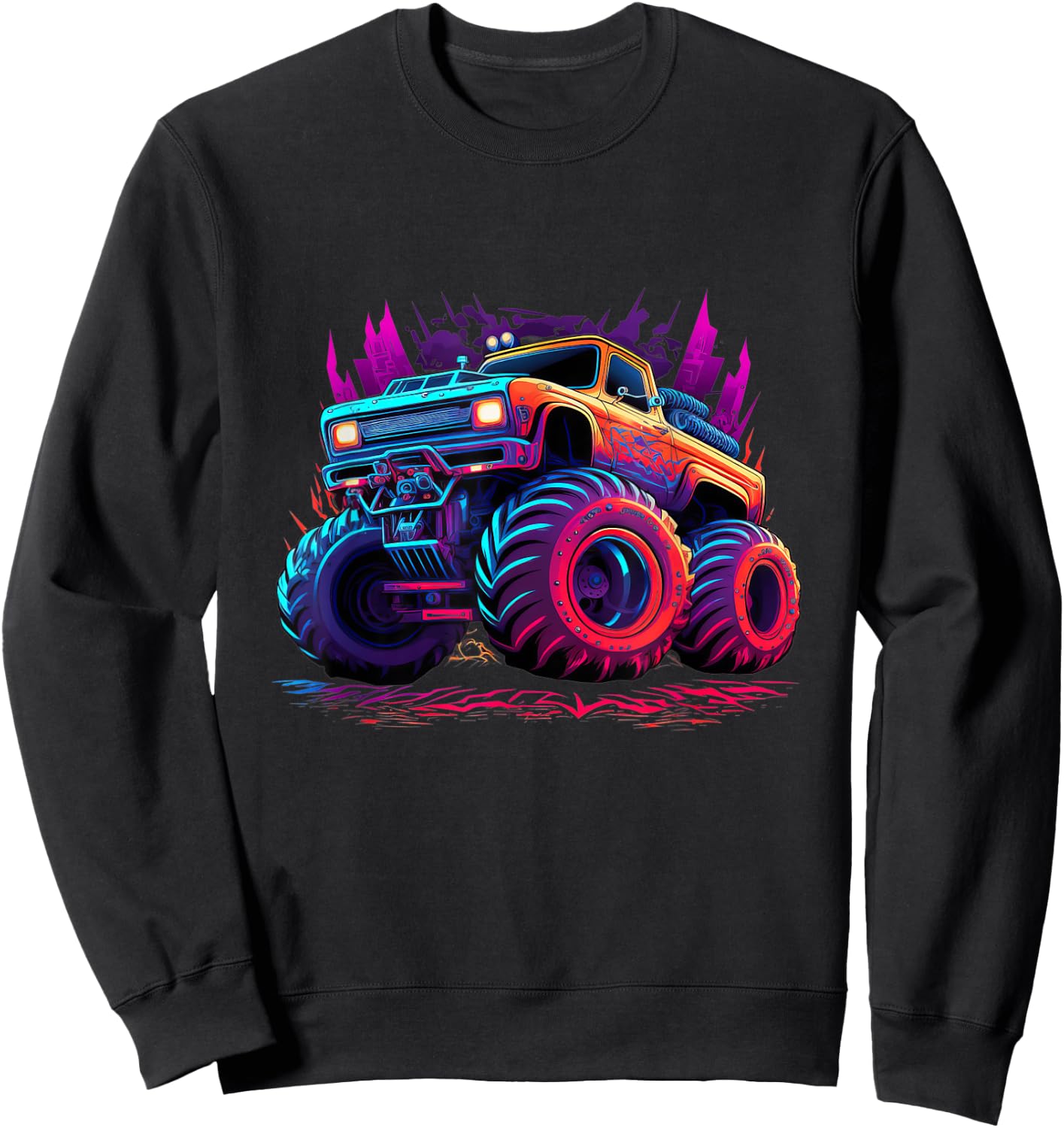 Monster Truck Retro Colorful Graffiti Toddlers Youth Kids Sweatshirt - Sweatshirt | Black