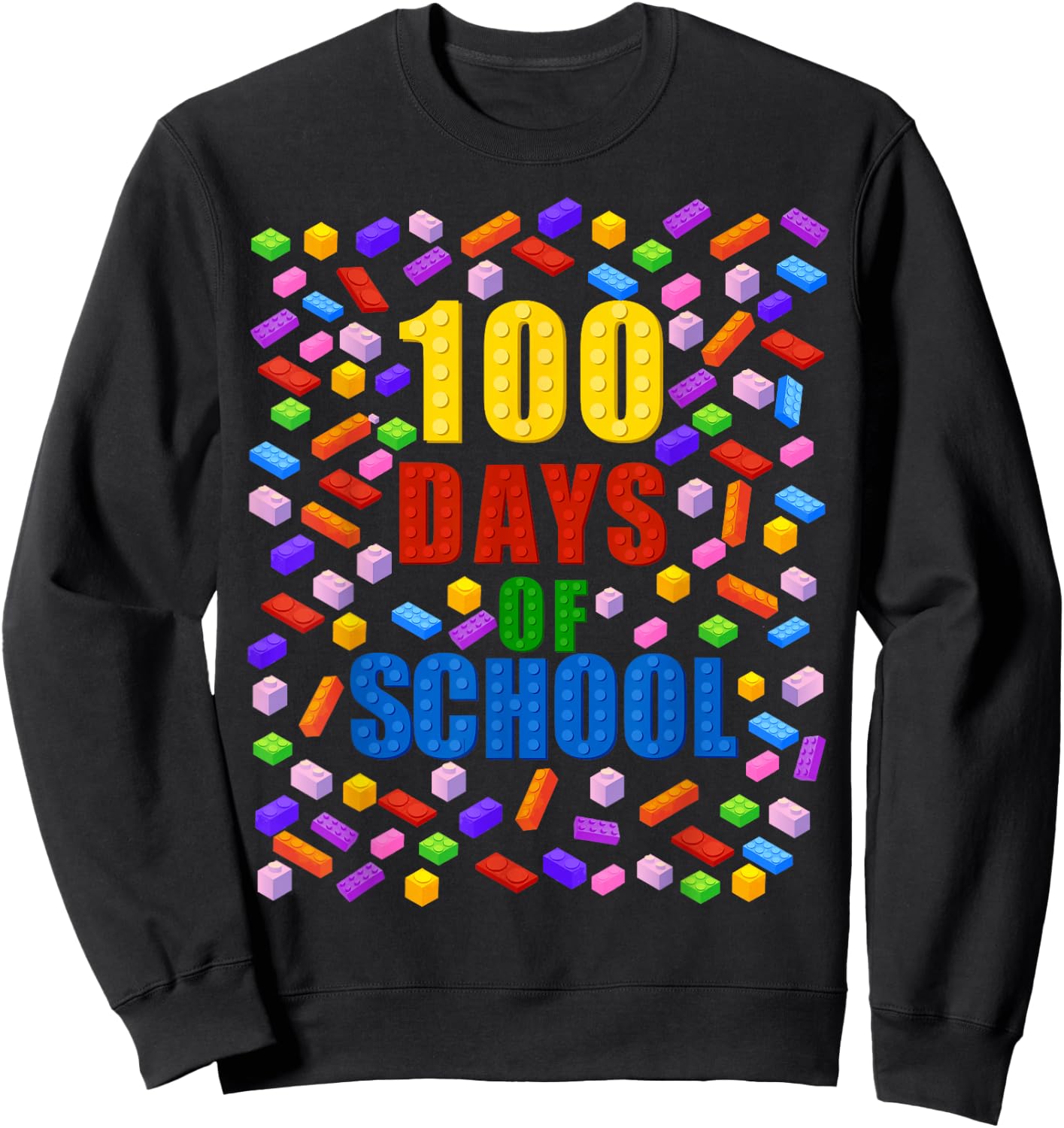 100 Days Of School Building Bricks Blocks 100th Day Sweatshirt - Sweatshirt | Black