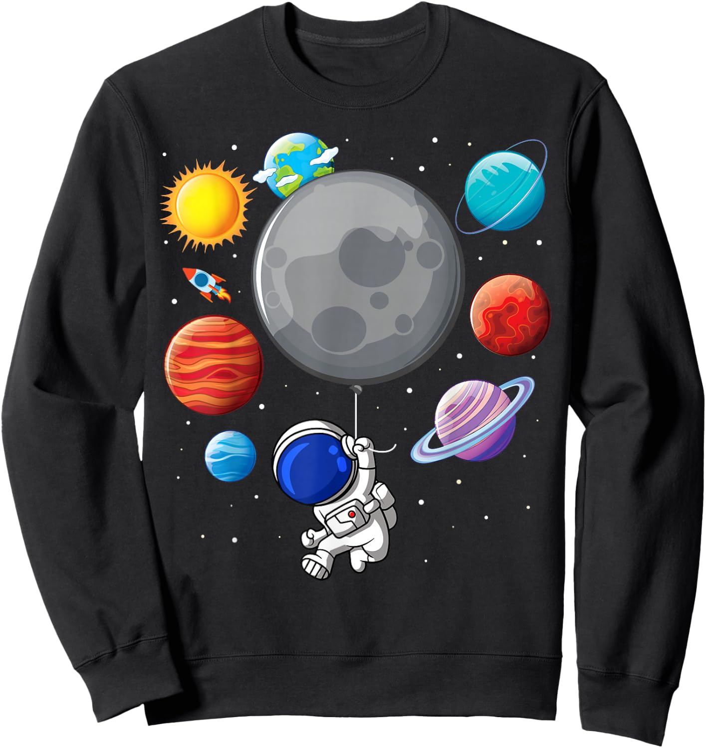 Astronaut Holding Planet Balloons Solar-System Space Kids Sweatshirt - Sweatshirt | Black