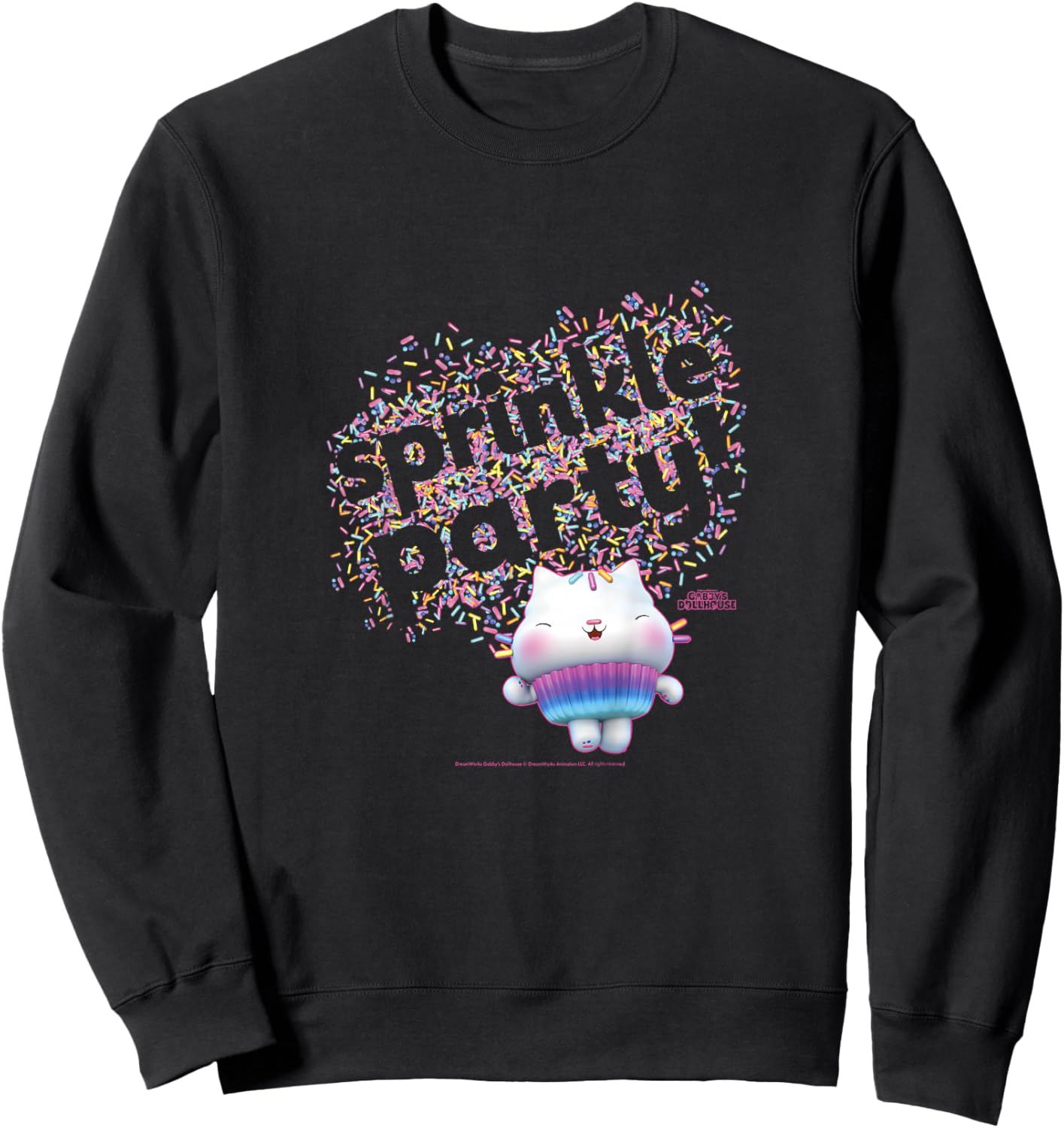 Kids Gabby's Dollhouse Cakey Cat Sprinkle Party Sweatshirt - Sweatshirt | Black
