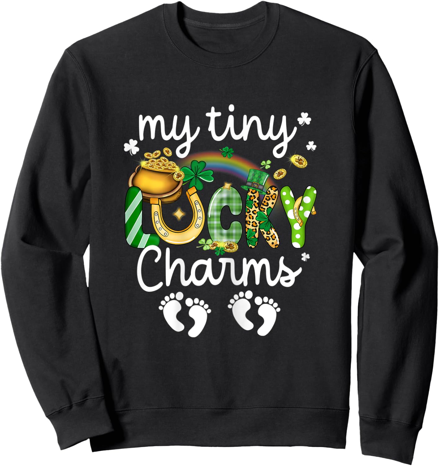 My Tiny Lucky Charms Pregnancy Reveal St Patrick's Day Twin Sweatshirt - Sweatshirt | Black