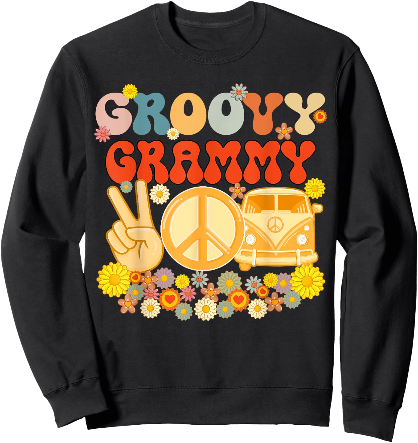 Groovy Grammy Retro Matching Family Baby Shower Mother's Day Sweatshirt - Sweatshirt | Black
