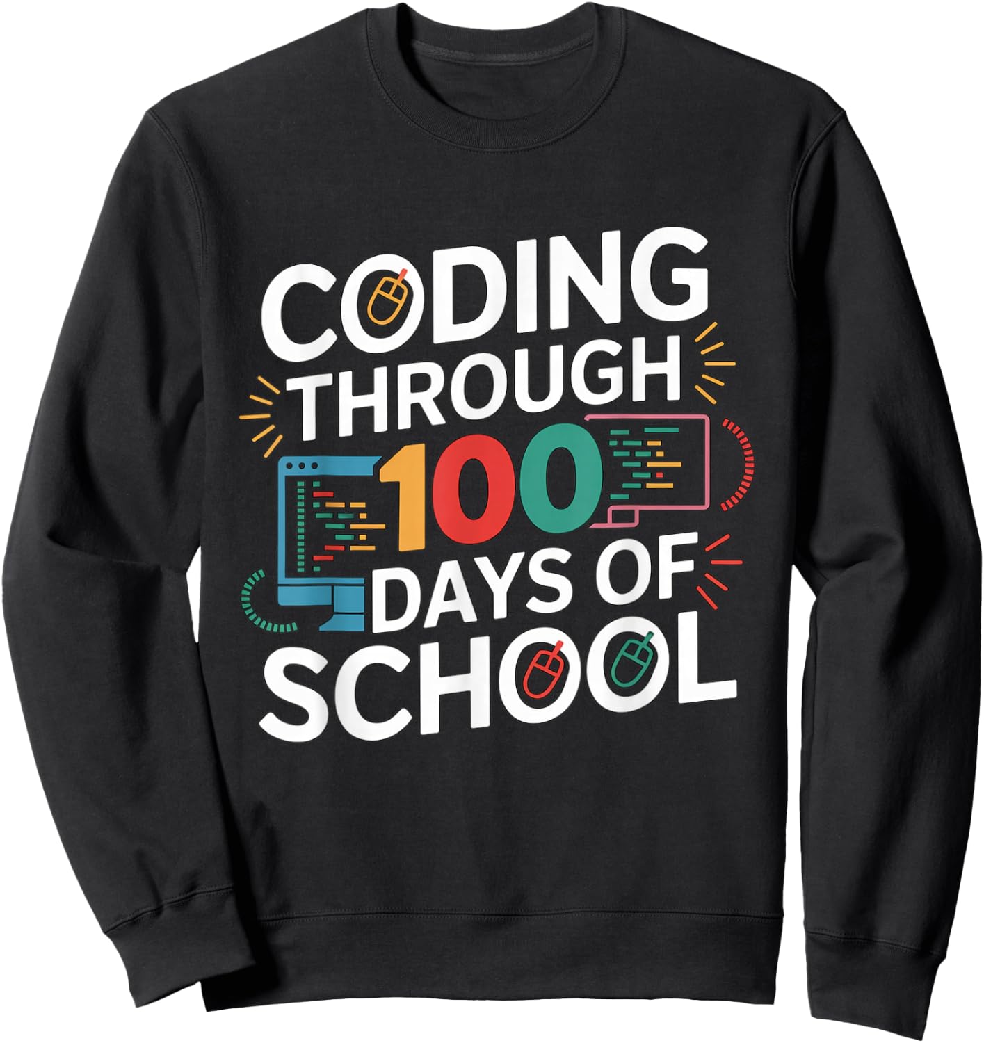 Coding Through 100 Days of School Kids Tech-Lover School Sweatshirt - Sweatshirt | Black