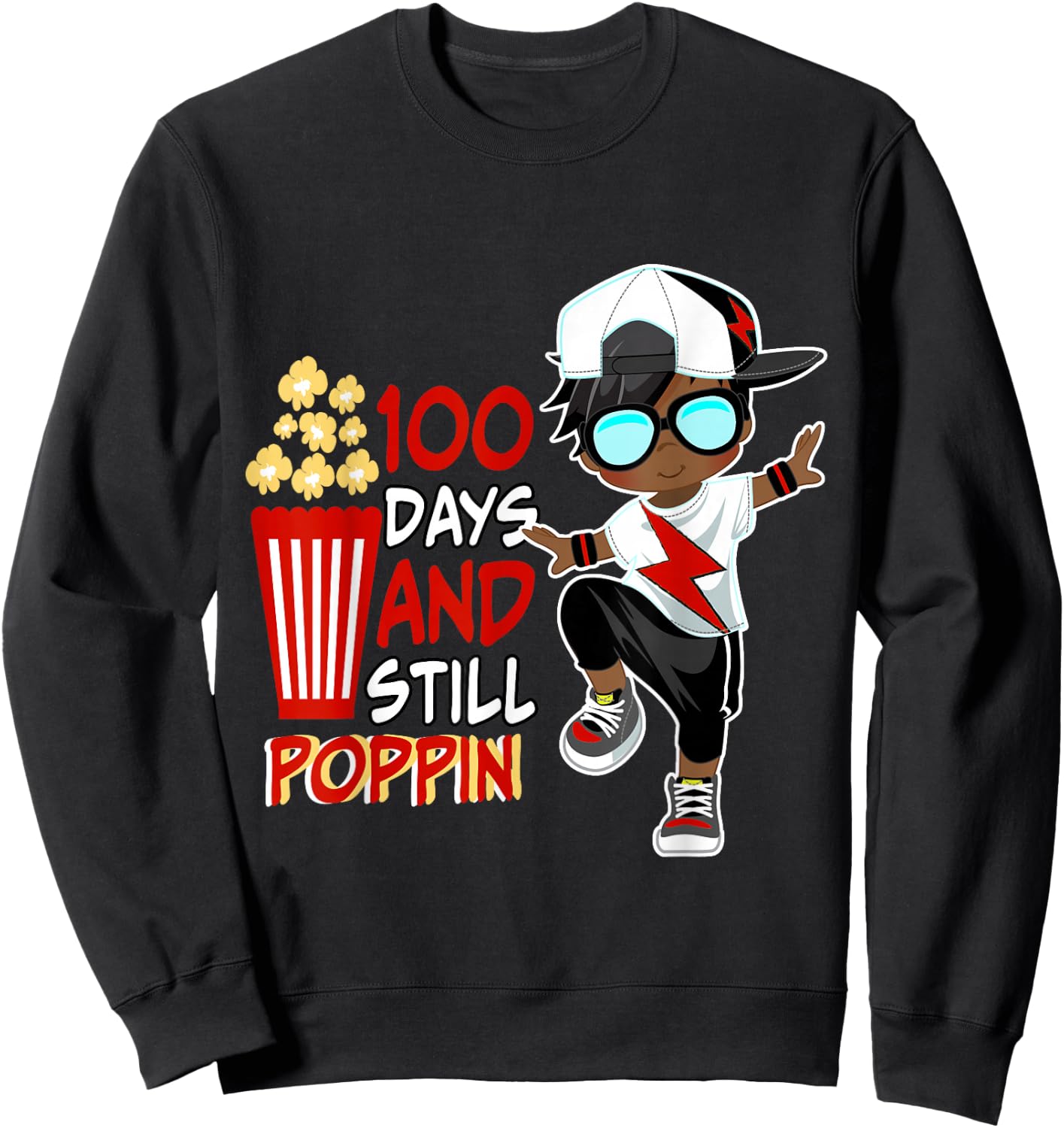 100 Days of School and Still Poppin African American Boy Sweatshirt - Sweatshirt | Black
