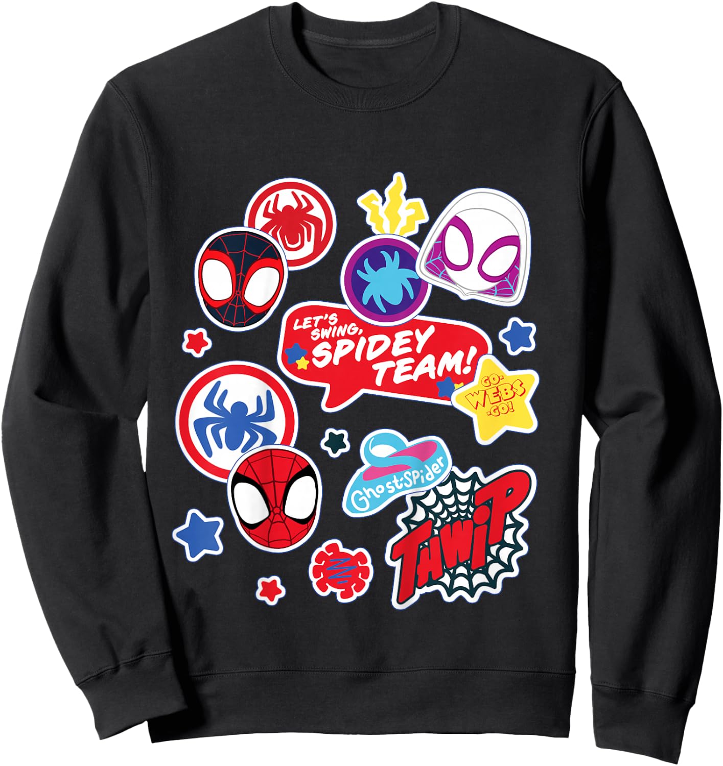 Kids Marvel Spidey and His Amazing Friends Spidey Team Stickers Sweatshirt - Sweatshirt | Black