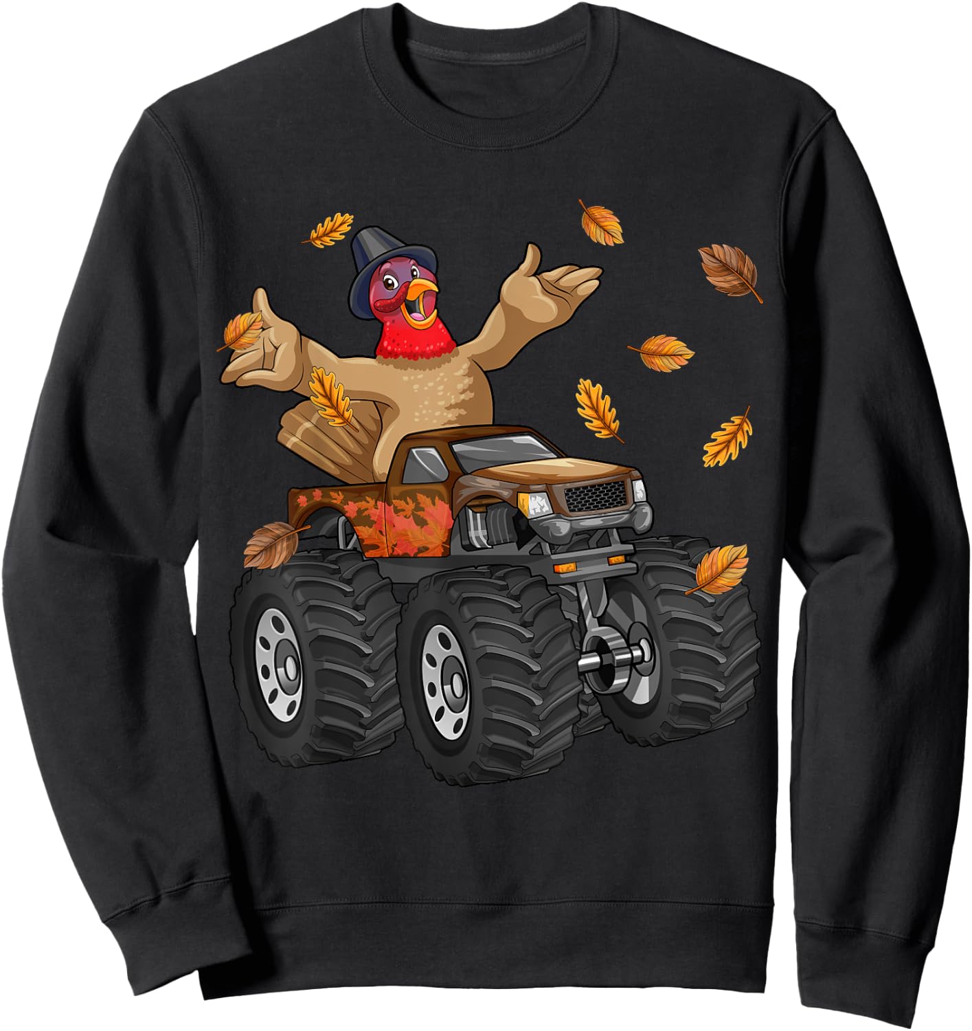 Thanksgiving Turkey Riding Monster Truck Funny Boys Kids Sweatshirt - Sweatshirt | Black