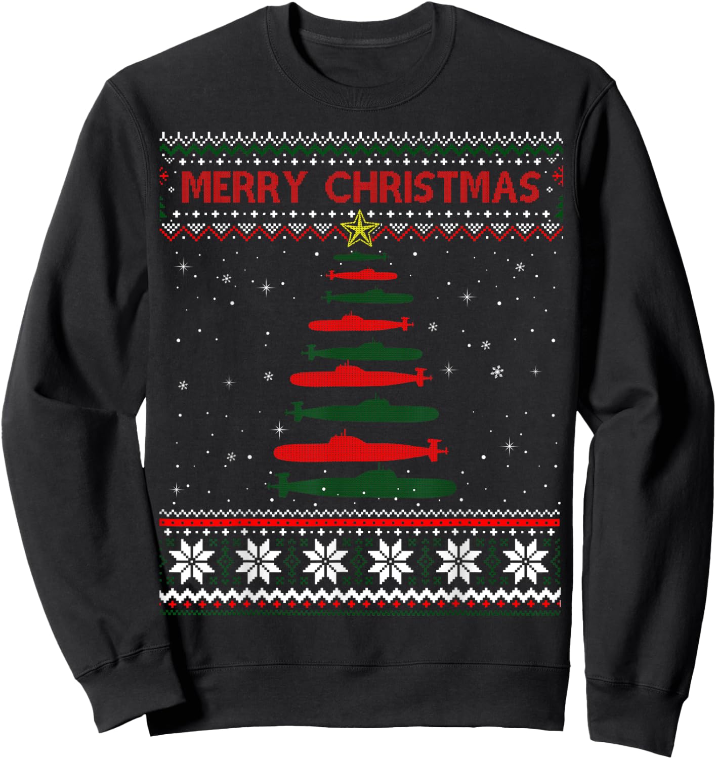 Submarine Navy Military Tree Funny Ugly Christmas Sweater Sweatshirt - Sweatshirt | Black