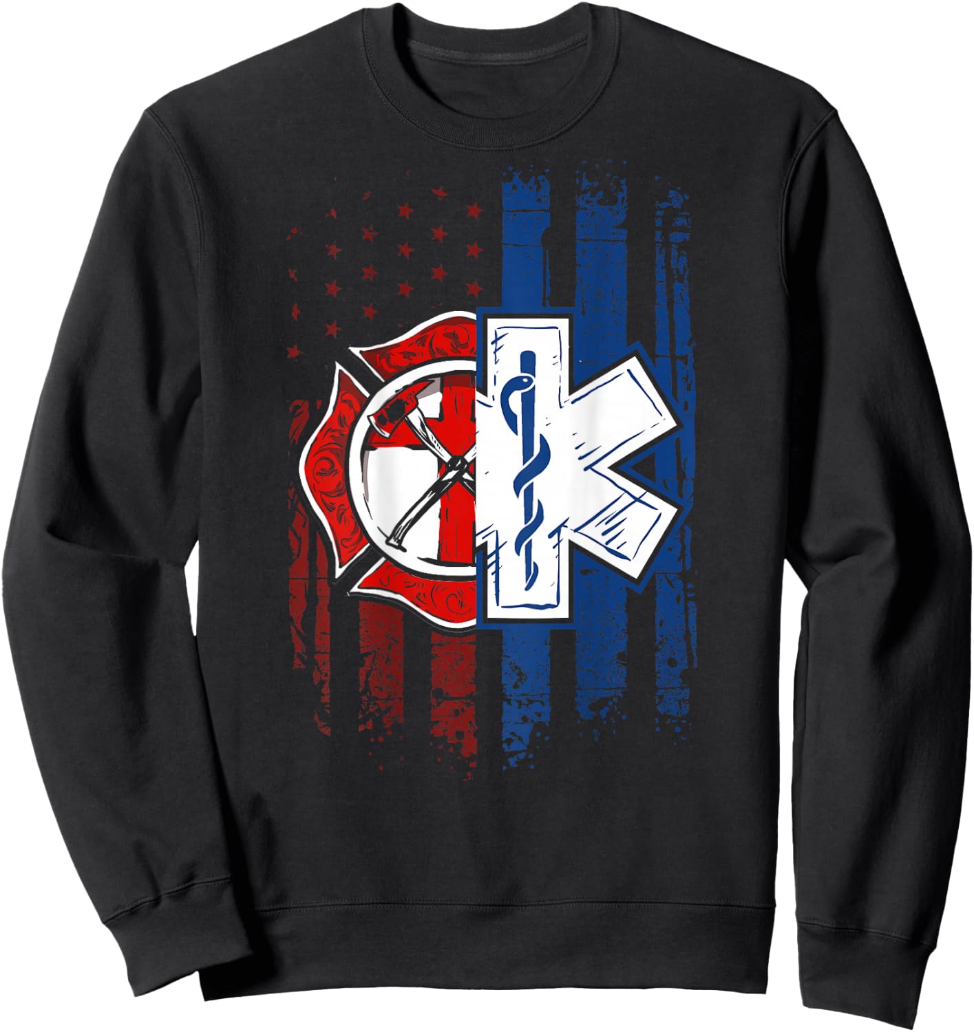 Patriotic Paramedic Firefighter EMT USA Flag EMS Sweatshirt - Sweatshirt | Black