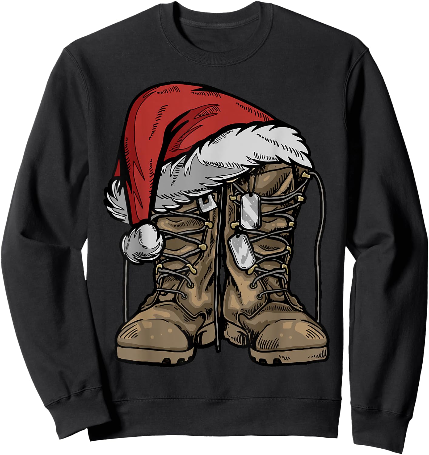 Military Boot Santa Hat Christmas Veteran Combat Soldier Sweatshirt - Sweatshirt | Black