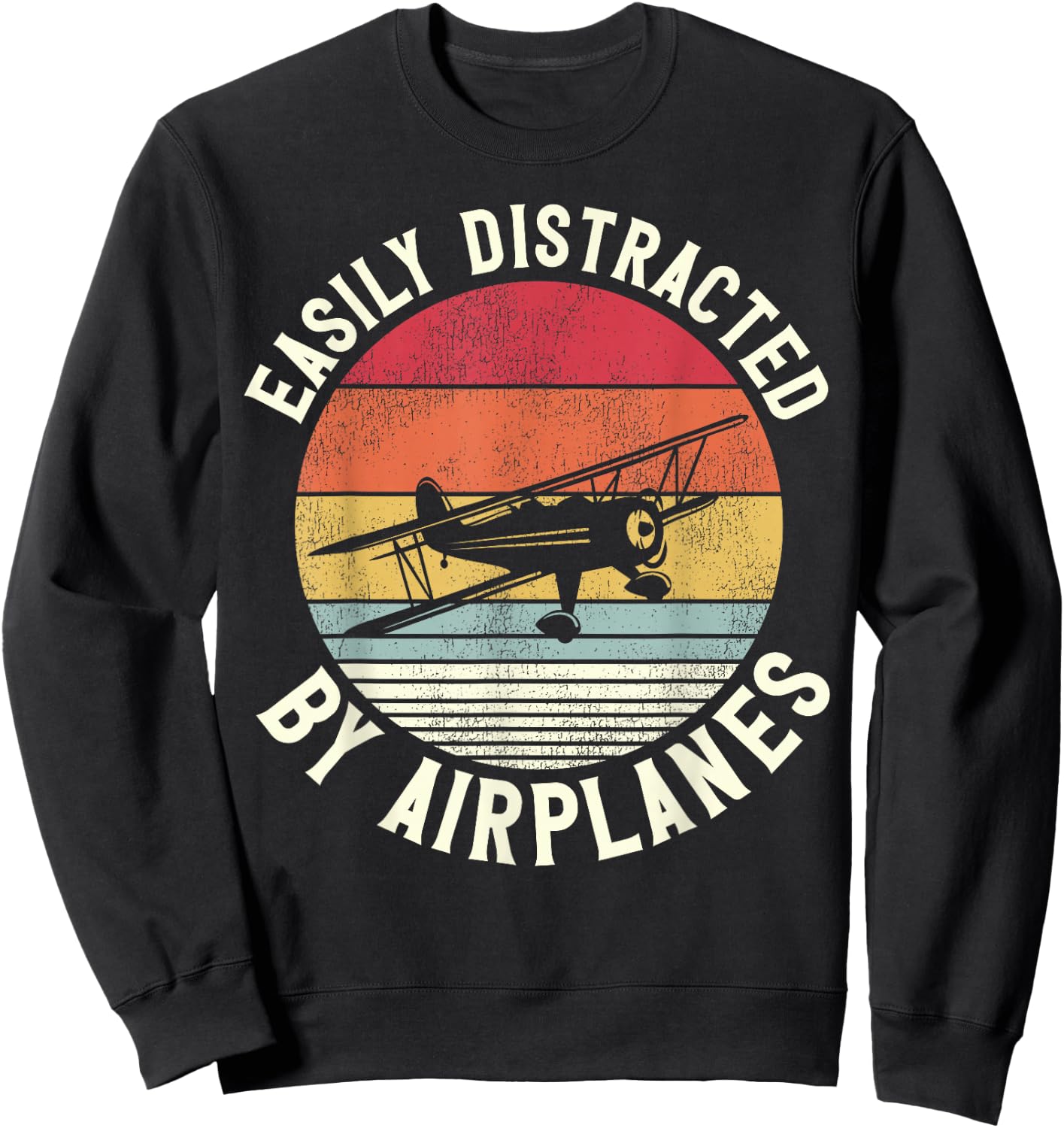 Airplane Pilot Vintage Biplane Easily Distracted By Sweatshirt - Sweatshirt | Black