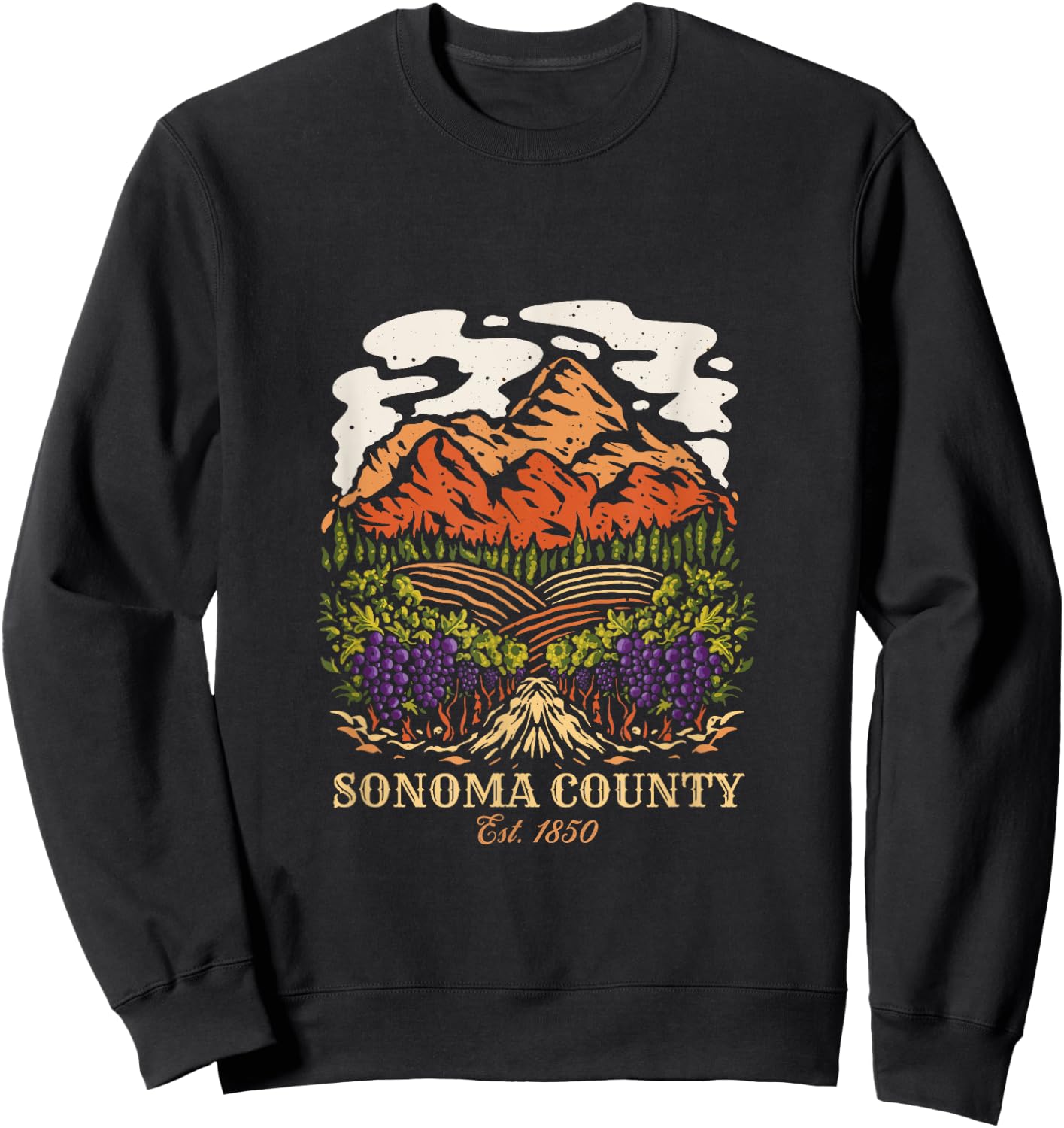 Sonoma County Vineyard California Winery Wine Lover Sweatshirt - Sweatshirt | Black
