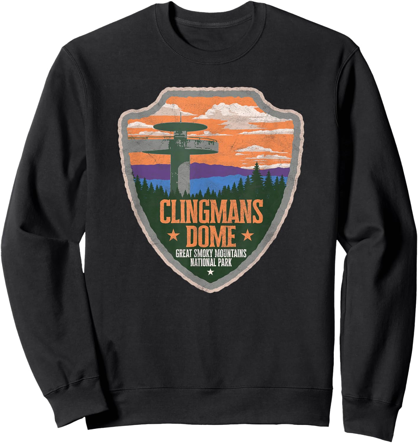 Clingmans Dome Great Smoky Mountains Park Vintage Sweatshirt - Sweatshirt | Black