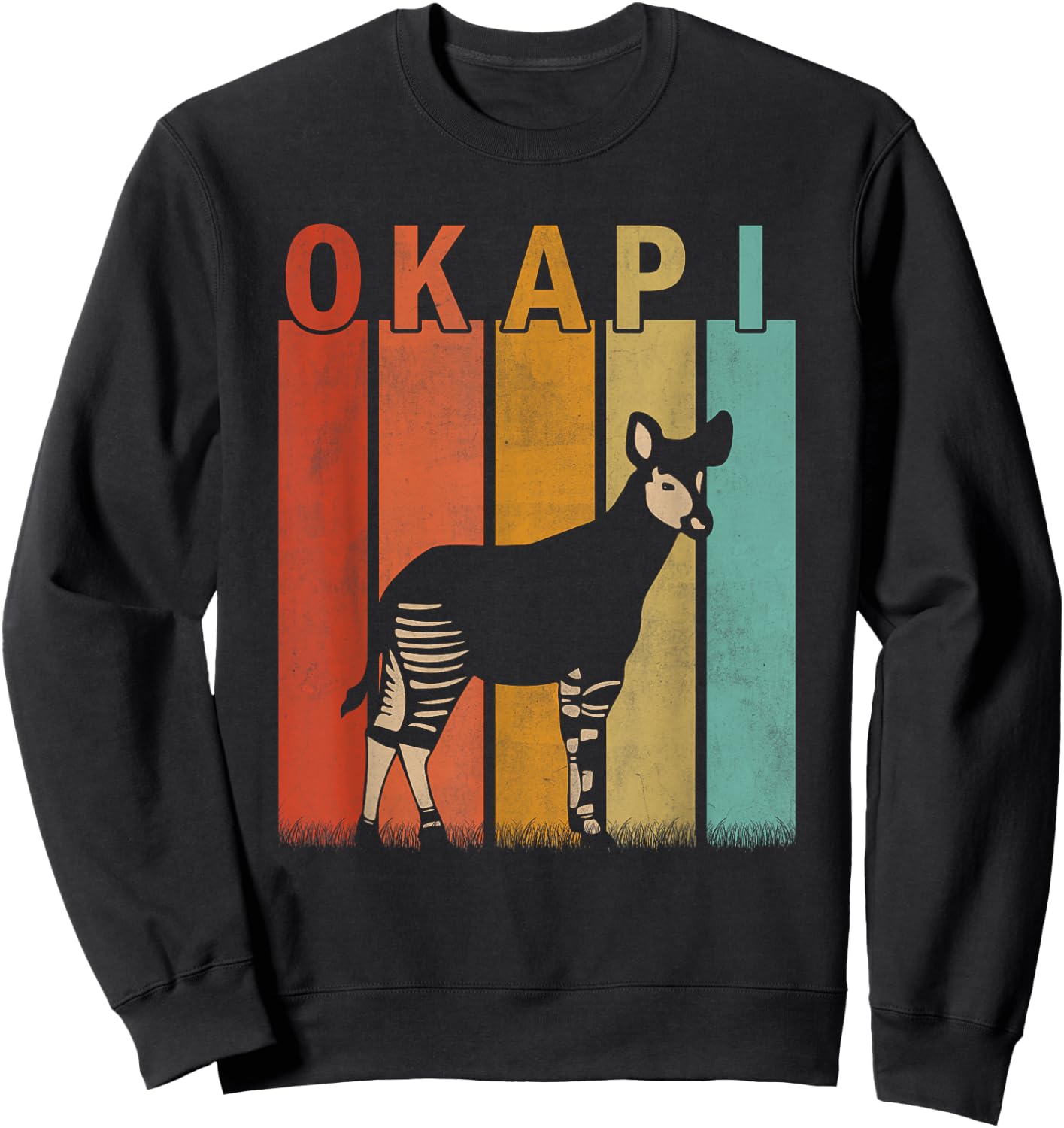 Distressed Okapi Lover Men Women Kid Cute Okapi Retro Sweatshirt - Sweatshirt | Black