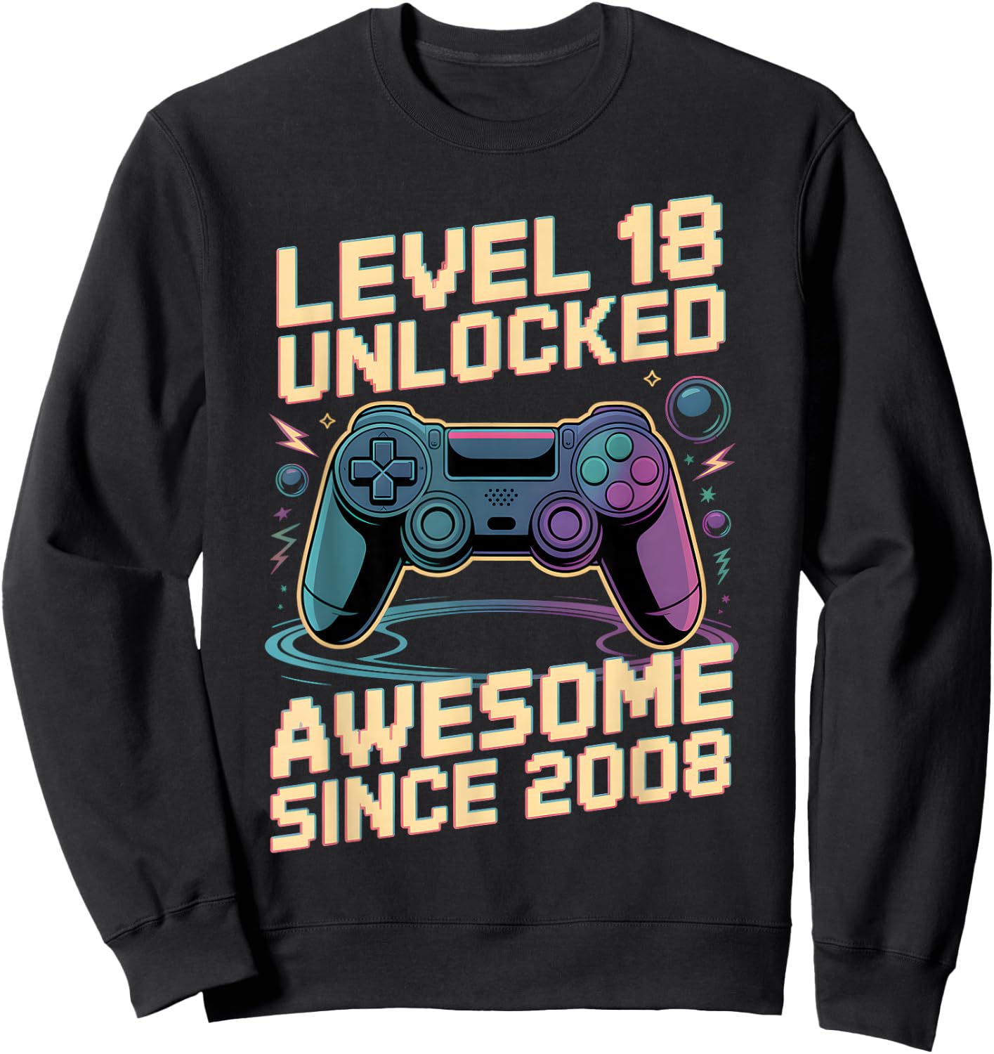 18th Birthday Boy Gift Level 18 Gamer 2008 18 Year Old Party Sweatshirt - Sweatshirt | Black
