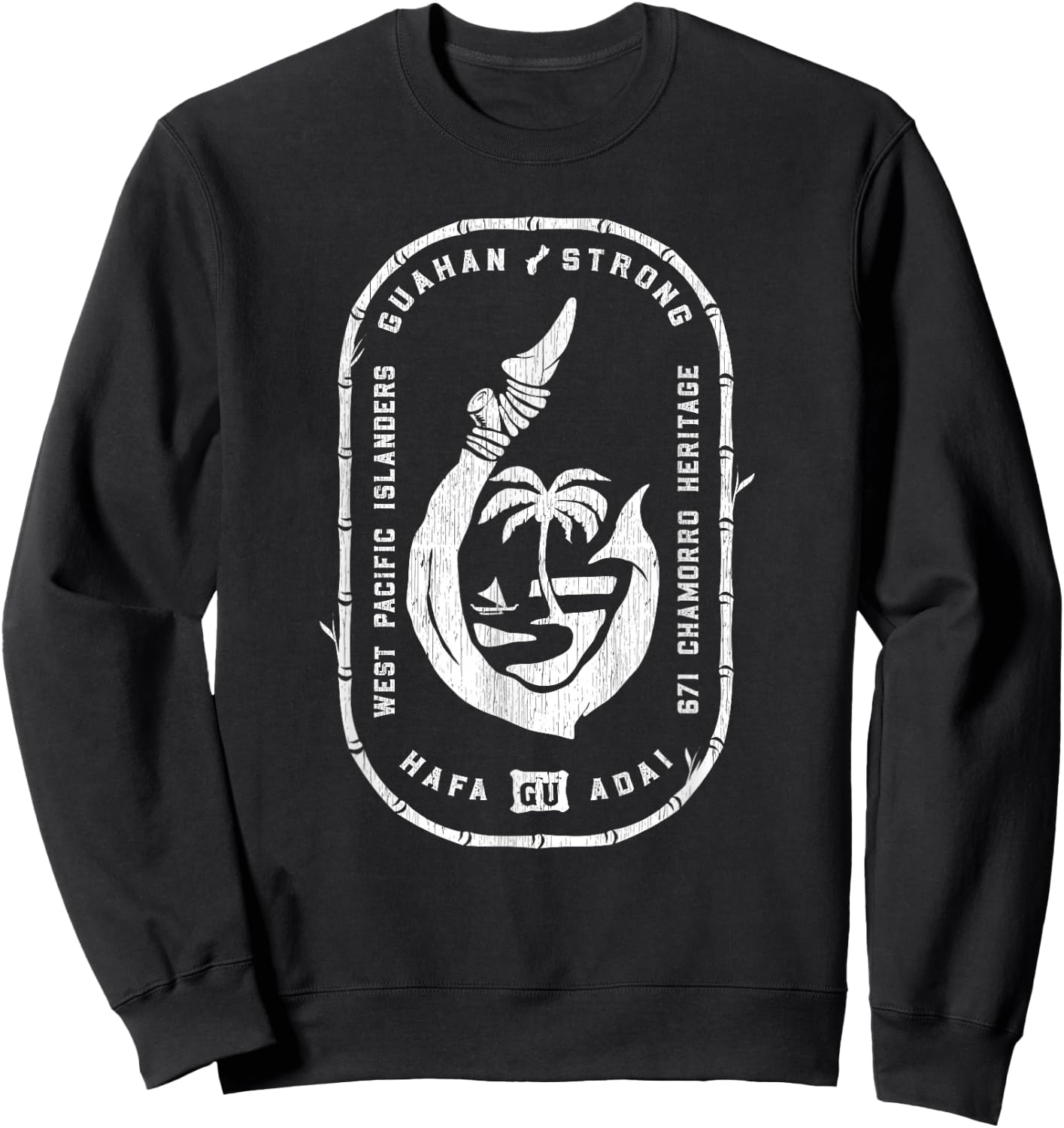 Vintage Chamorro Hook GU Seal - Guam Sweatshirt - Sweatshirt | Black