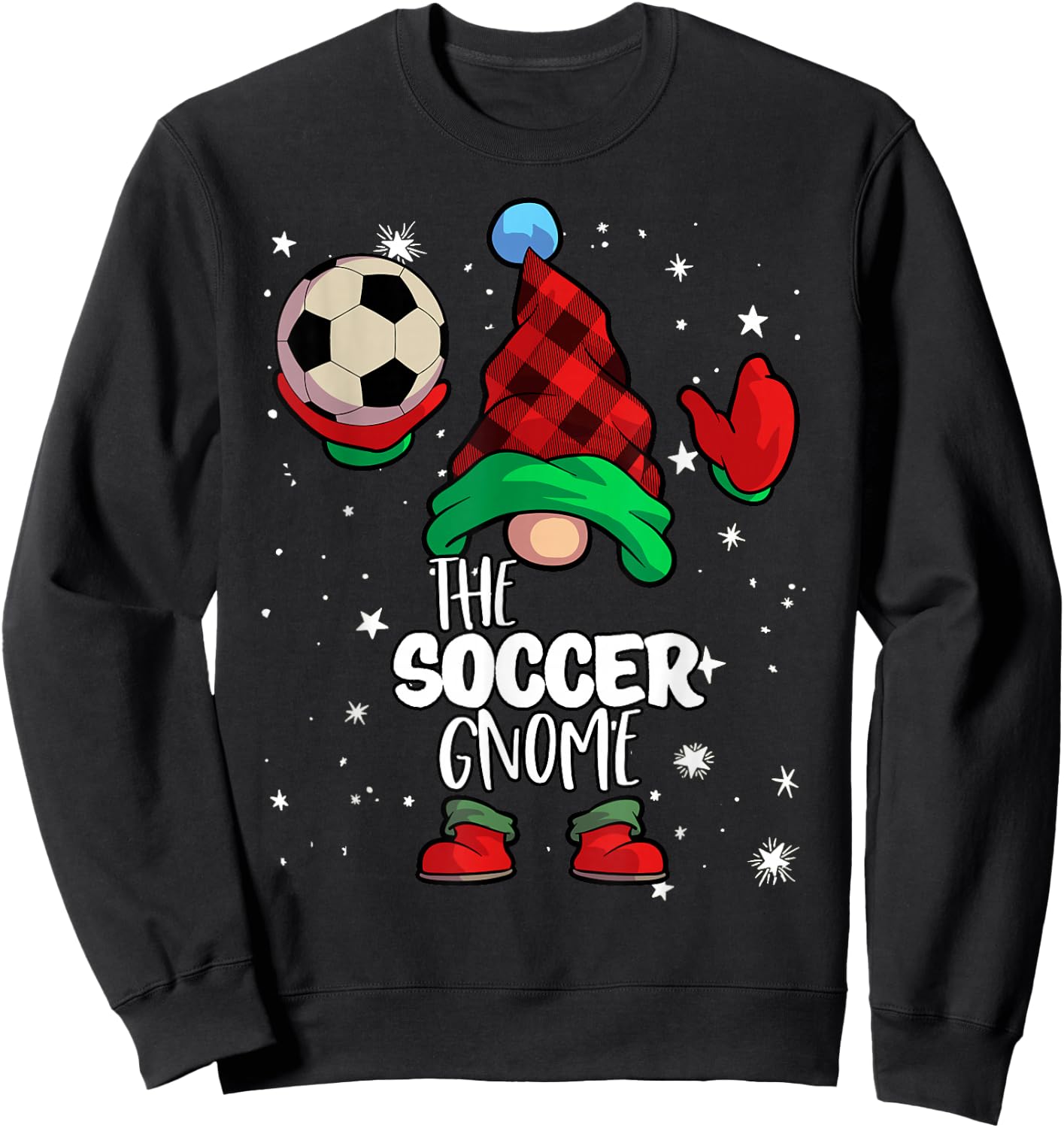 Soccer Gnome Red Buffalo Plaid Matching Family Christmas Sweatshirt - Sweatshirt | Black
