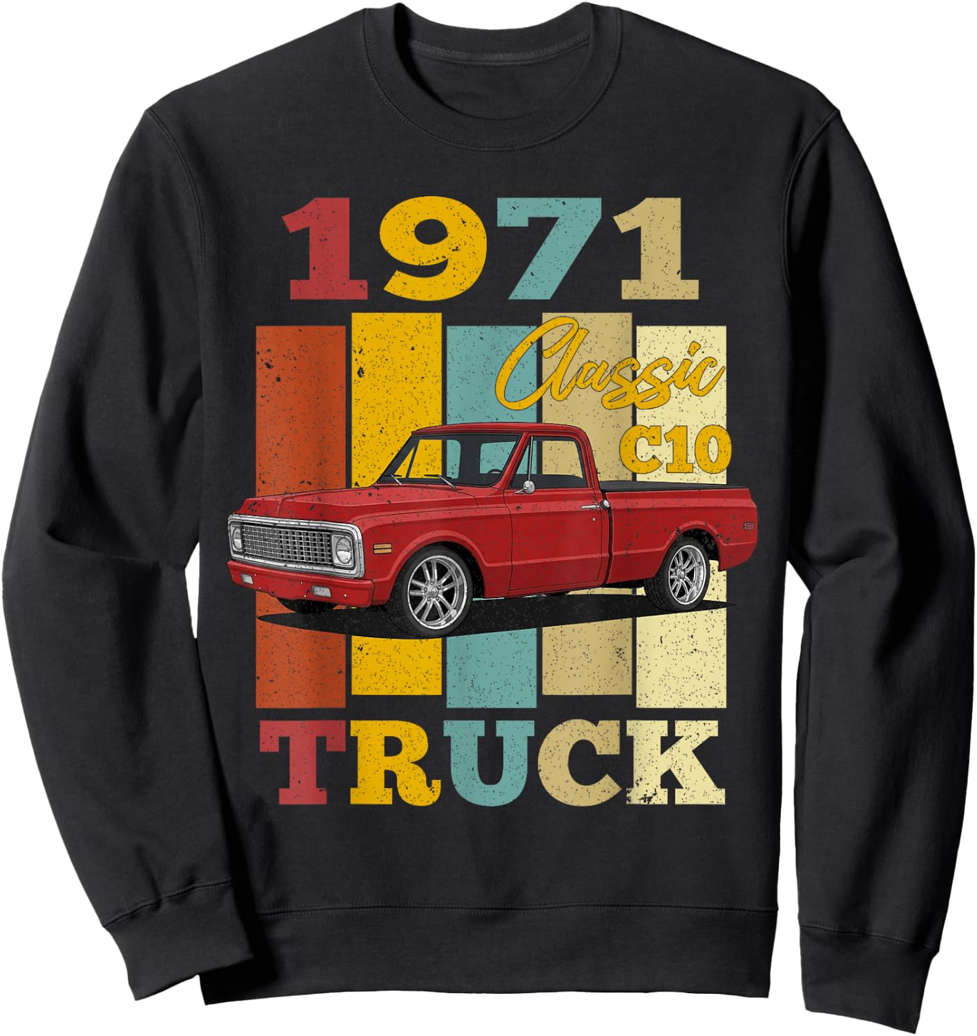 1971 C10 Truck Vintage 71 Silhouette Classic Old Hot Rod Sweatshirt - Sweatshirt | Black