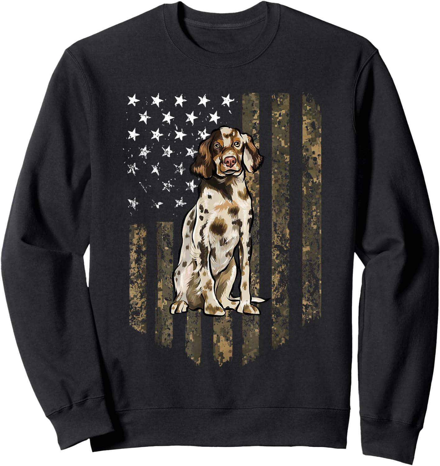 Camo American Flag English Setter 4th Of July USA Sweatshirt - Sweatshirt | Black
