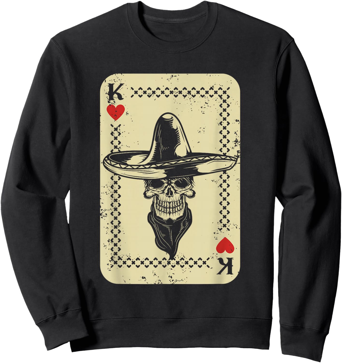 Poker King Mexico Sugar Skull Calavera Cards Player Cowboy Sweatshirt - Sweatshirt | Black