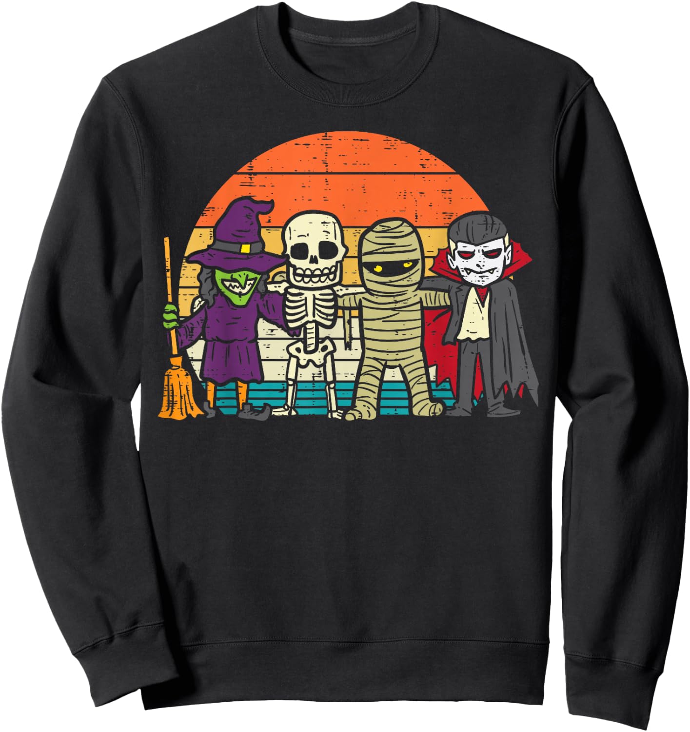 Witch Skeleton Mummy Vampire Retro Halloween Boys Girls Kids Sweatshirt - Sweatshirt | Black