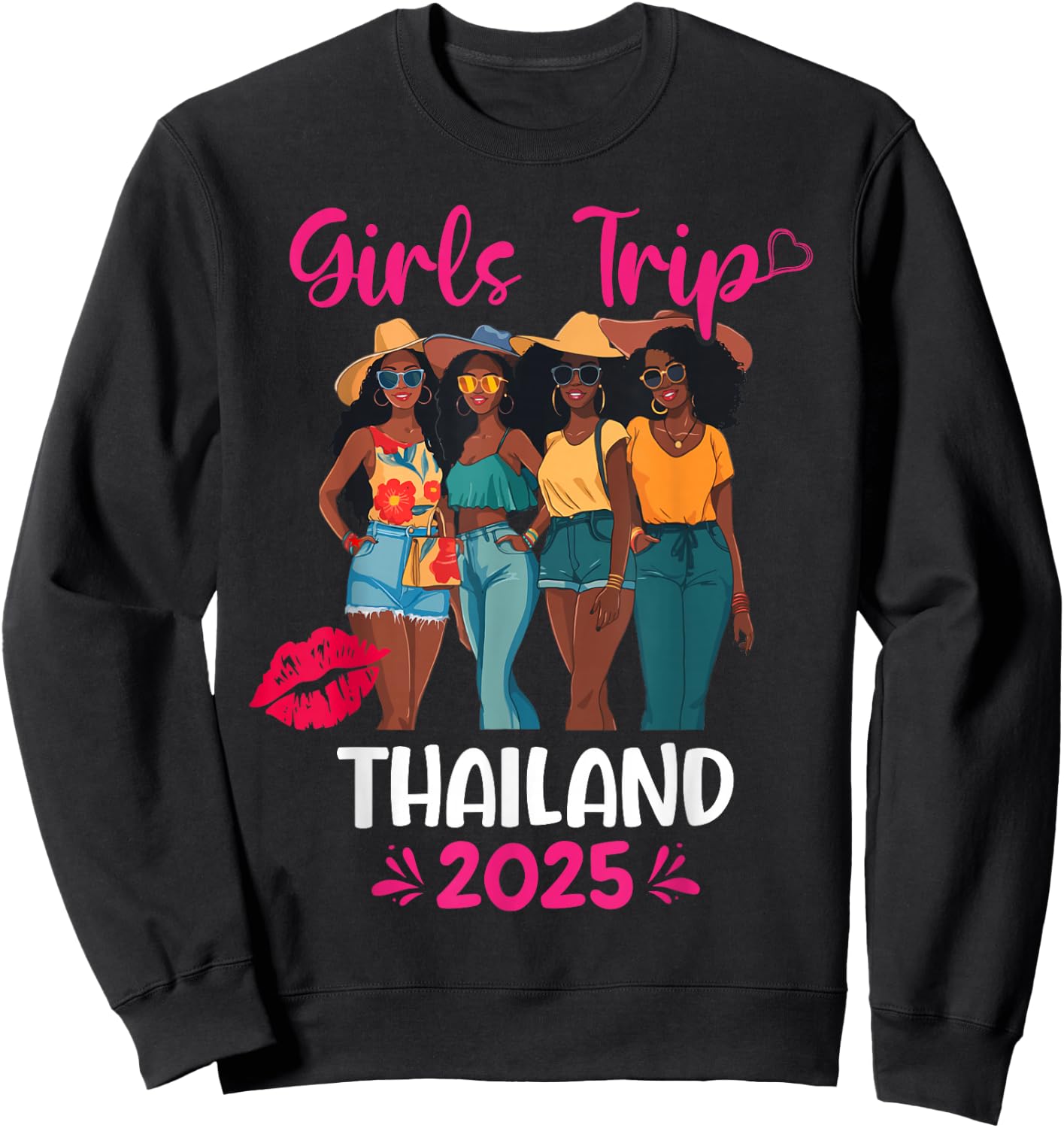 Black Girls Trip Thailand 2025 Vacation Matching Sweatshirt - Sweatshirt | Black