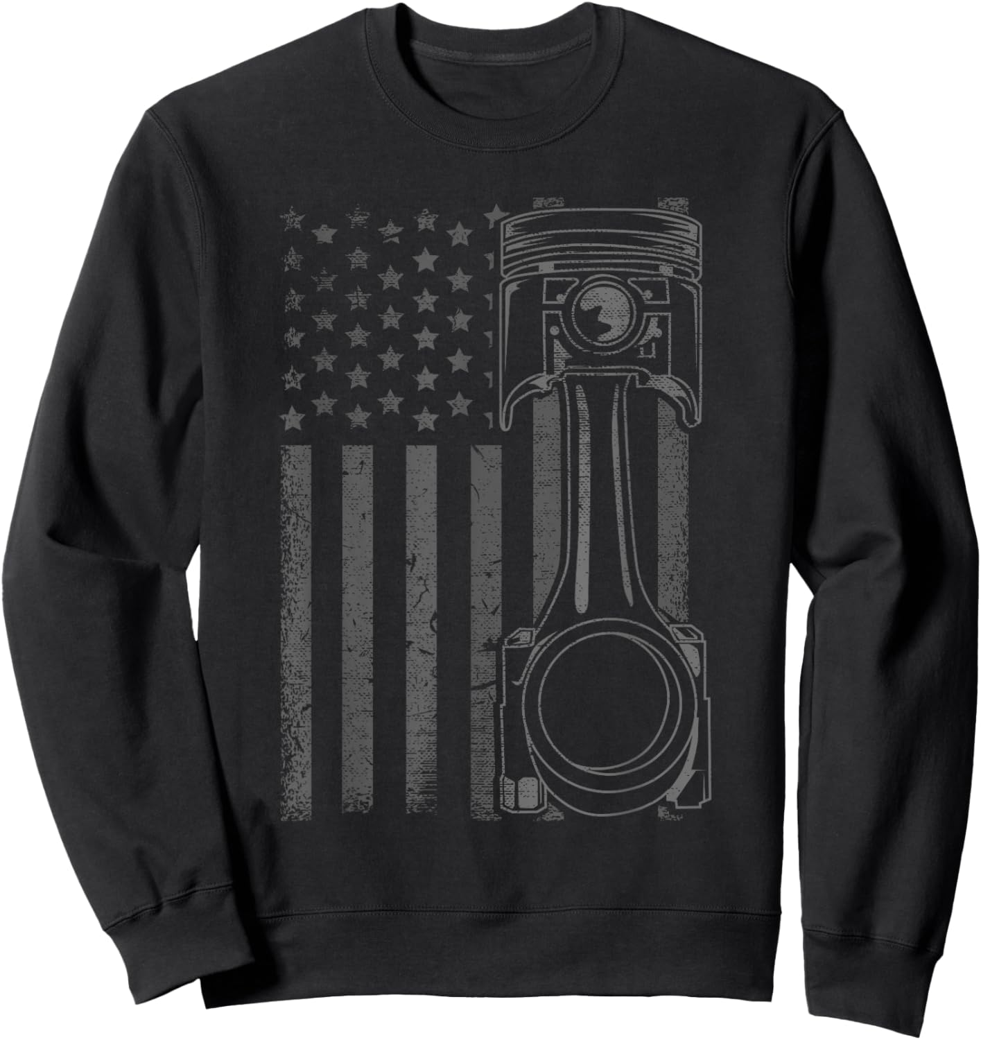 Vintage American Flag Piston Funny Muscle Car Mechanic Gift Small Sweatshirt - Sweatshirt | Black