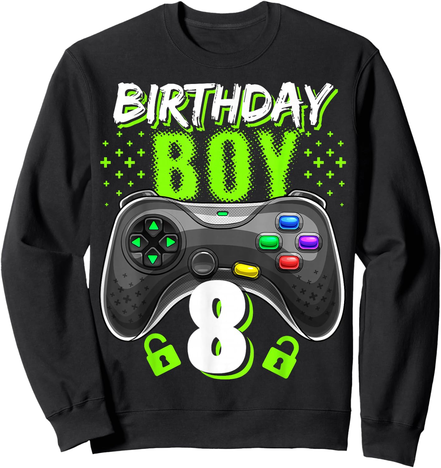 Birthday Boy 8 Video Game Controller Gamer 8th Birthday Gift Sweatshirt - Sweatshirt | Black