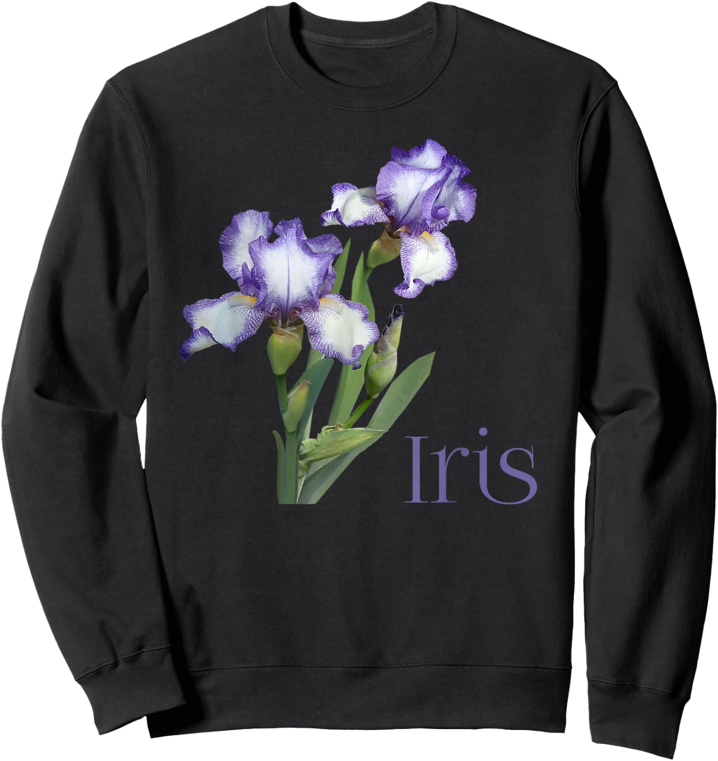 Iris Purple and White Iris Botanical Flower Sweatshirt - Sweatshirt | Black