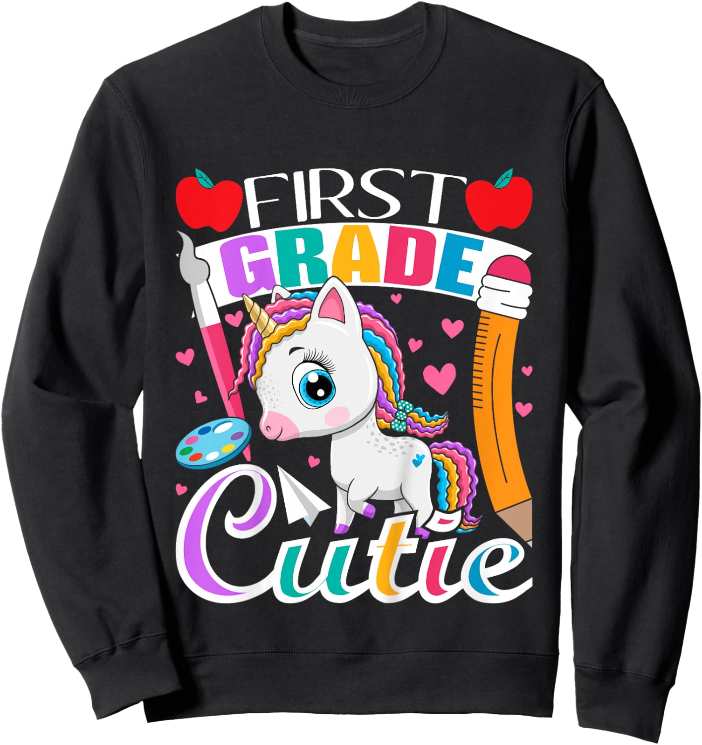 First Grade Cutie - First Day Of School Student Unicorn Sweatshirt - Sweatshirt | Black