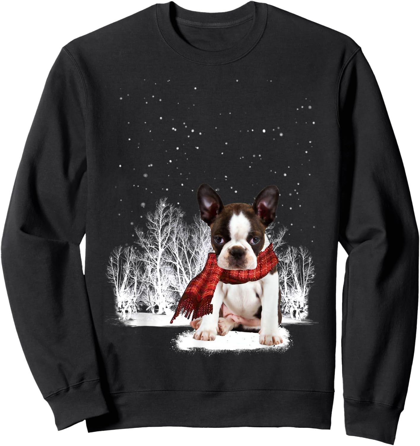 Boston Terrier In The Snow Merry Christmas Winter Gift Sweatshirt - Sweatshirt | Black