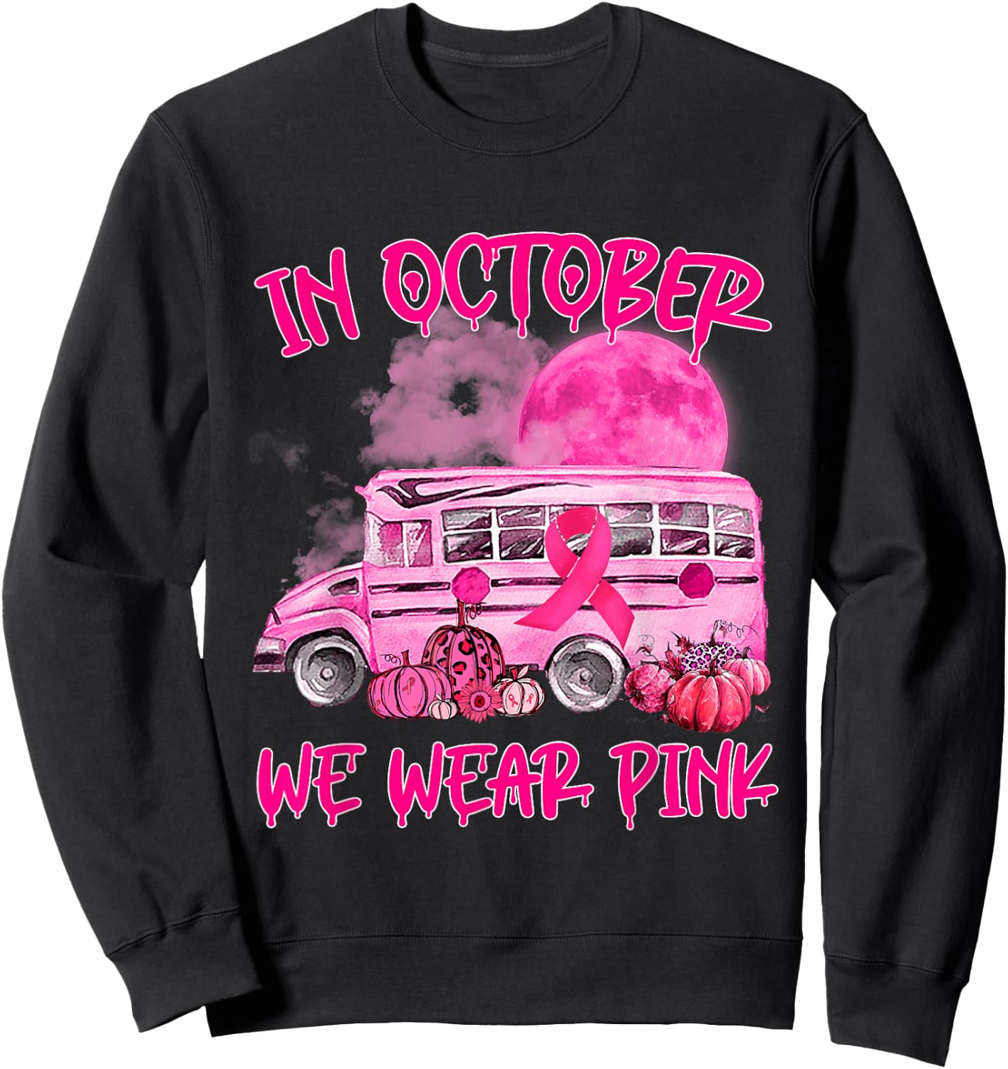 V2DJ School Bus Driver Leopard Breast Cancer Awareness Month Sweatshirt - Sweatshirt | Black