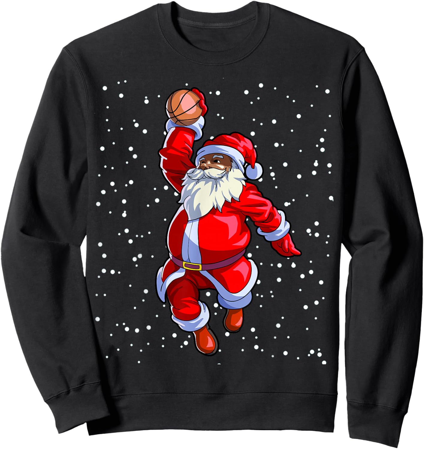 Black African American Santa Claus Basketball Afro Christmas Sweatshirt - Sweatshirt | Black