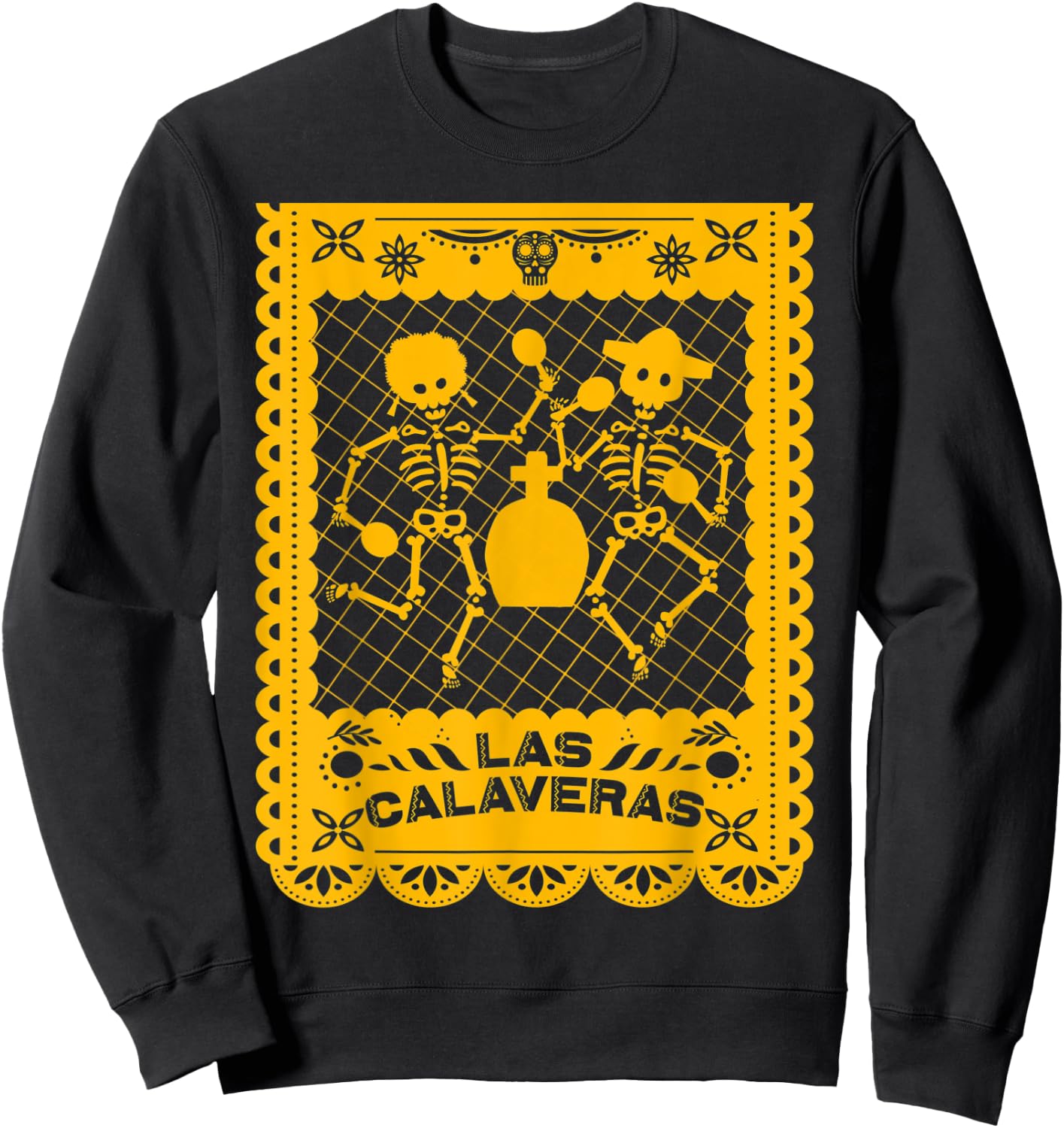 Day of the Dead Dia de Muertos Mexican Papel Picado Calavera Sweatshirt - Sweatshirt | Black