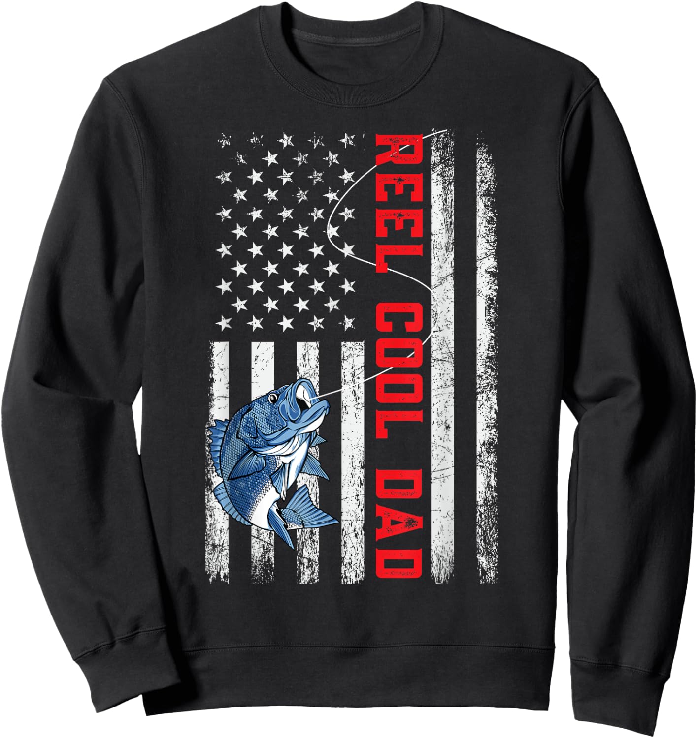 Reel Cool Dad American Flag Father's Day Sweatshirt - Sweatshirt | Black