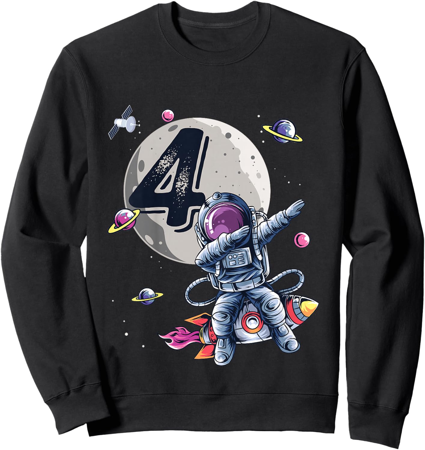 4 Years Old Birthday Boy Astronaut Gifts Space 4th B-Day Sweatshirt - Sweatshirt | Black