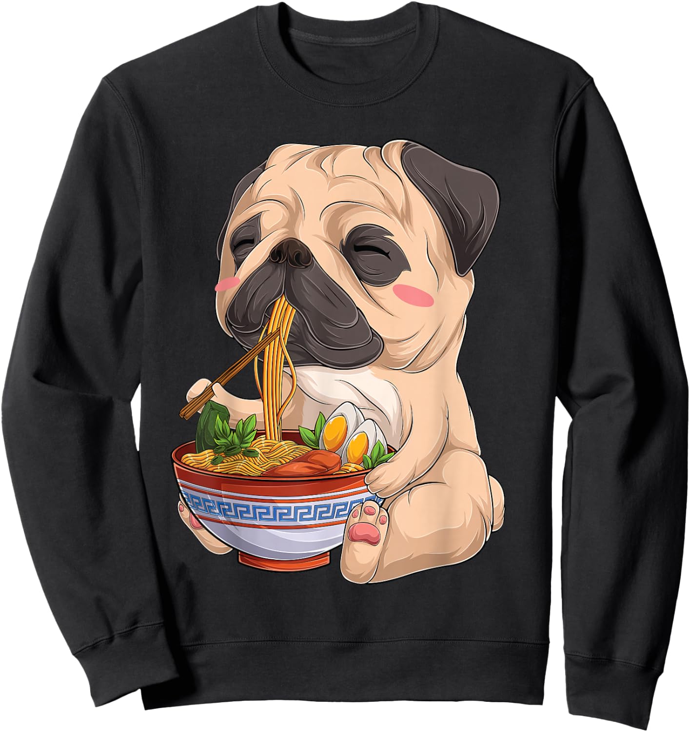 kawaii Japanese anime Pug Dog ramen Food Lovers Sweatshirt - Sweatshirt | Black