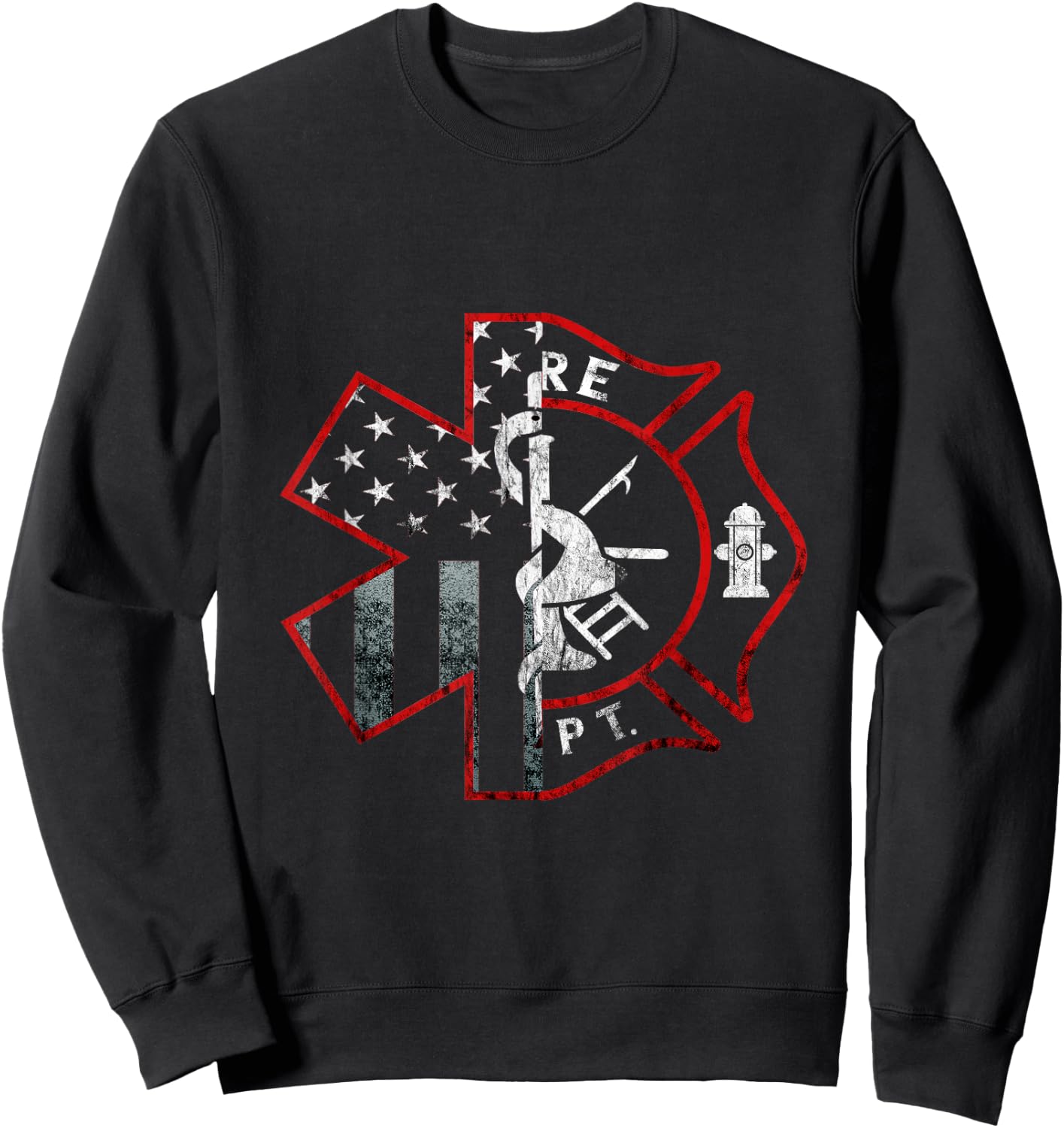 Fireman EMT Paramedic Patriotic American Flag Firefighter Sweatshirt - Sweatshirt | Black