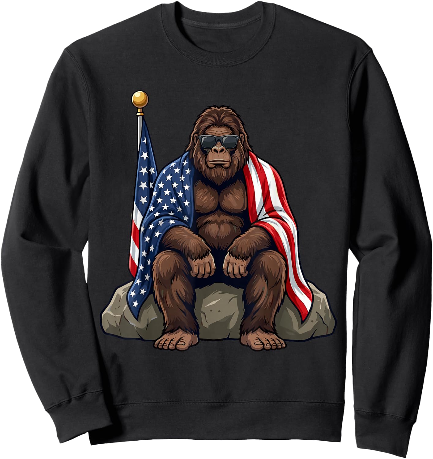 Patriotic Bigfoot 4th of July Sasquatch USA Flag Sweatshirt - Sweatshirt | Black