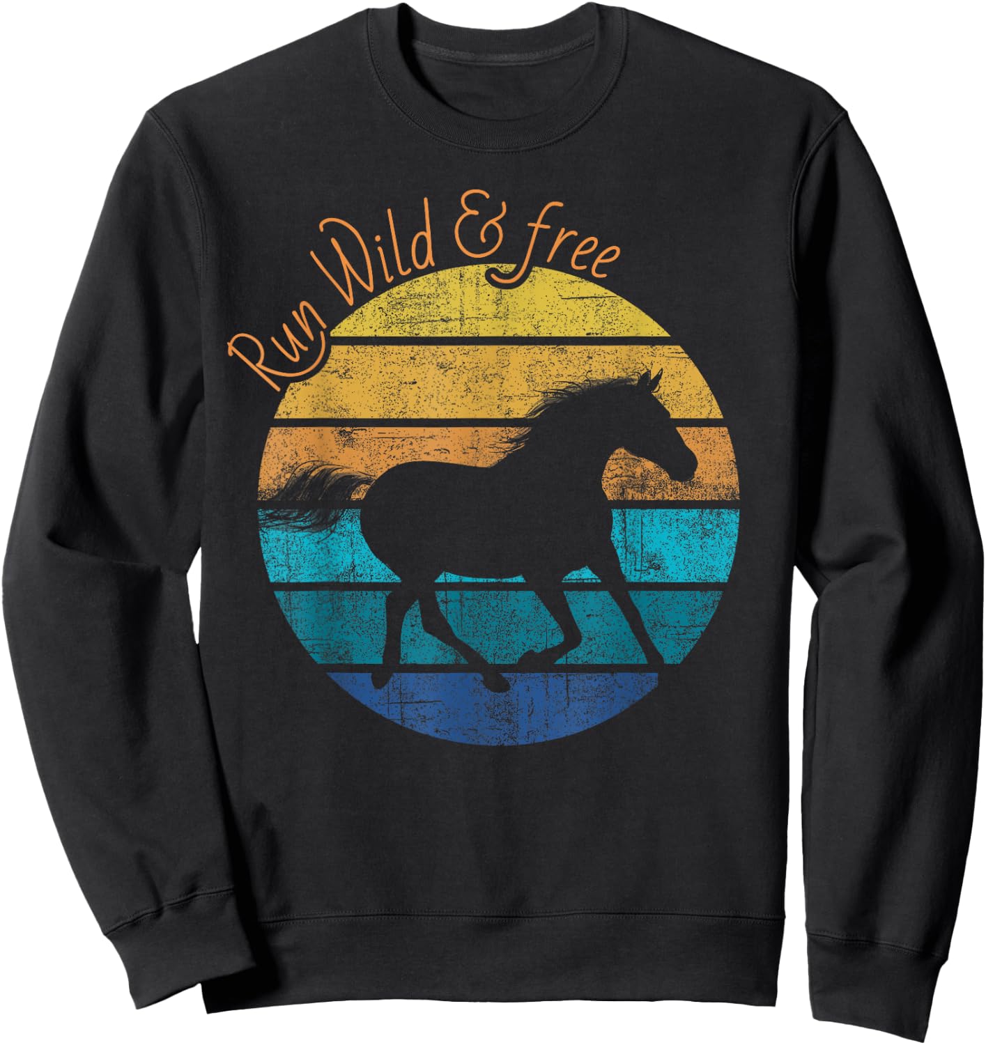 Beautiful horse retro sunset run wild and free horse graphic Sweatshirt - Sweatshirt | Black